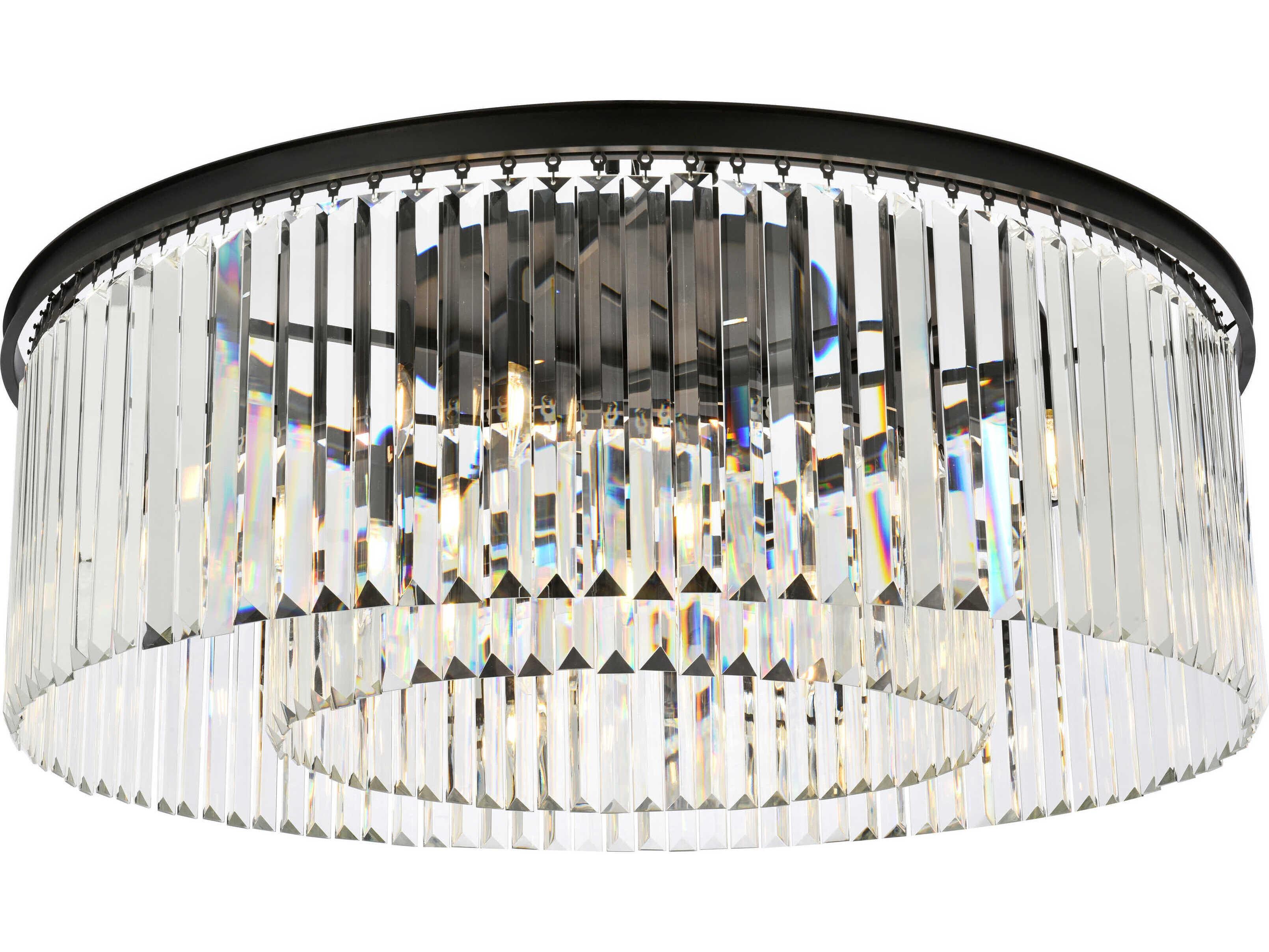 Elegant Lighting Sydney 10-Light Matte Black Clear Crystal Drum Flush Mount