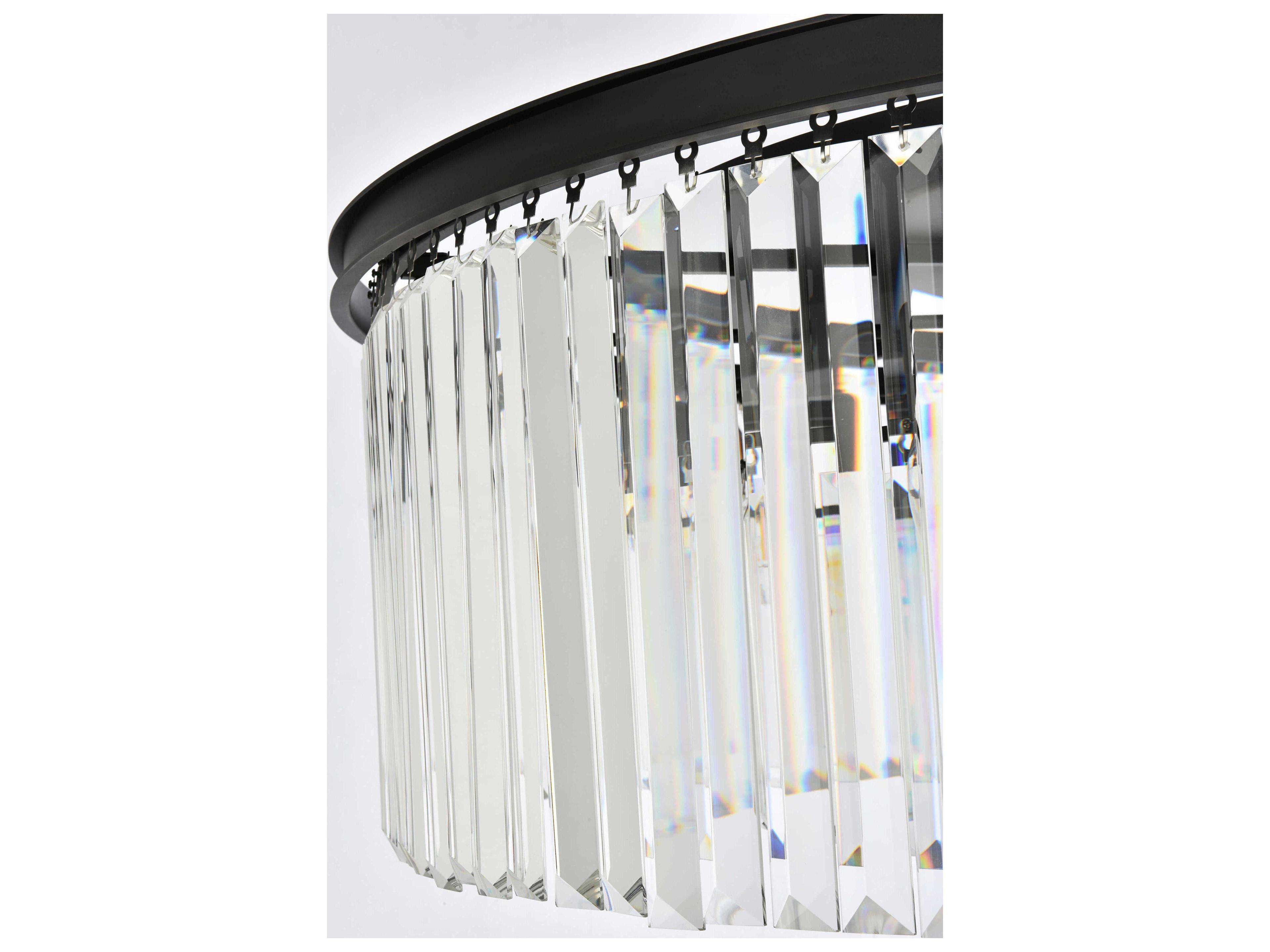 Elegant Lighting Sydney 10-Light Matte Black Clear Crystal Drum Flush Mount