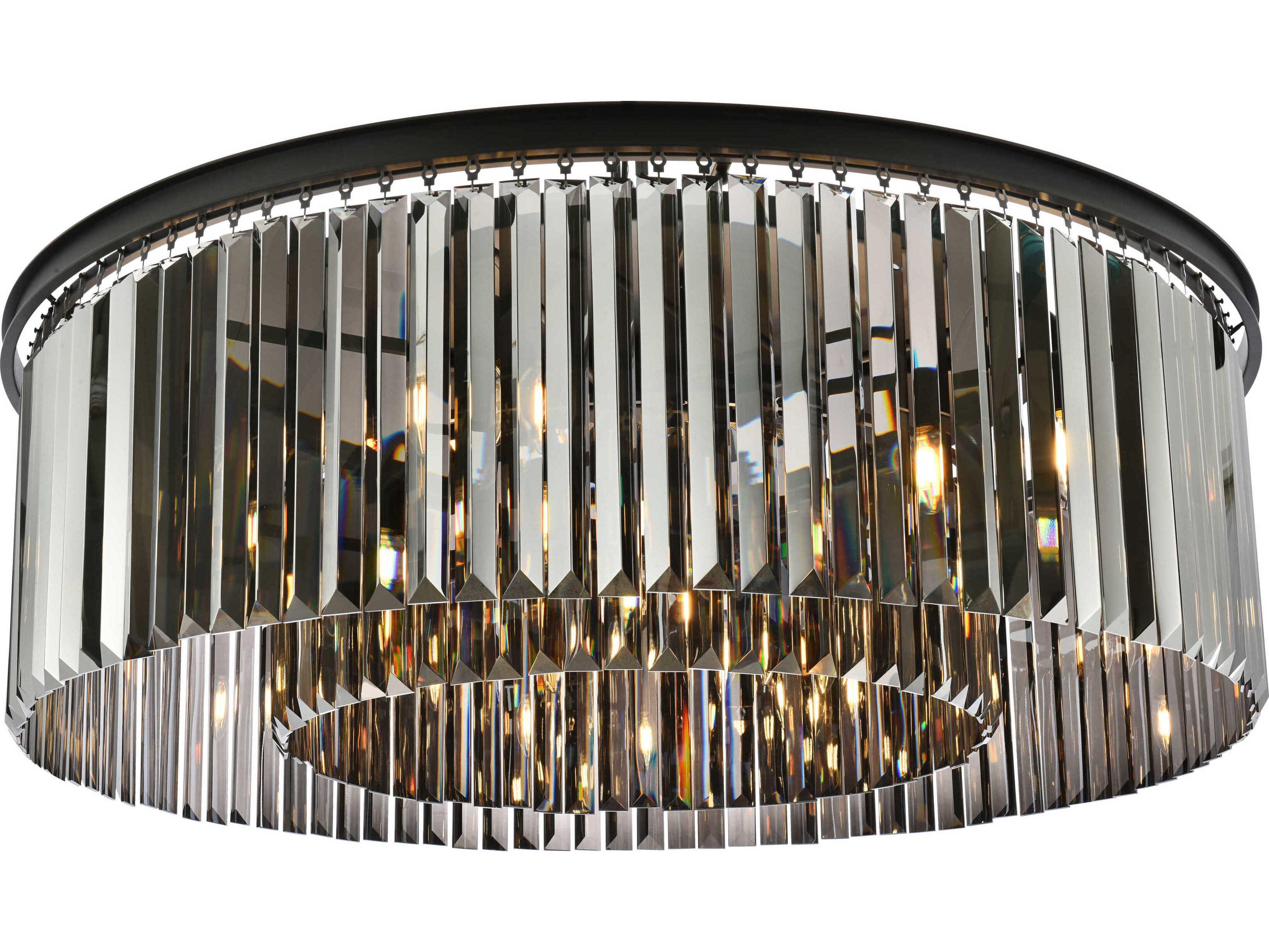 Elegant Lighting Sydney 10-Light Matte Black Silver Crystal Drum Flush Mount