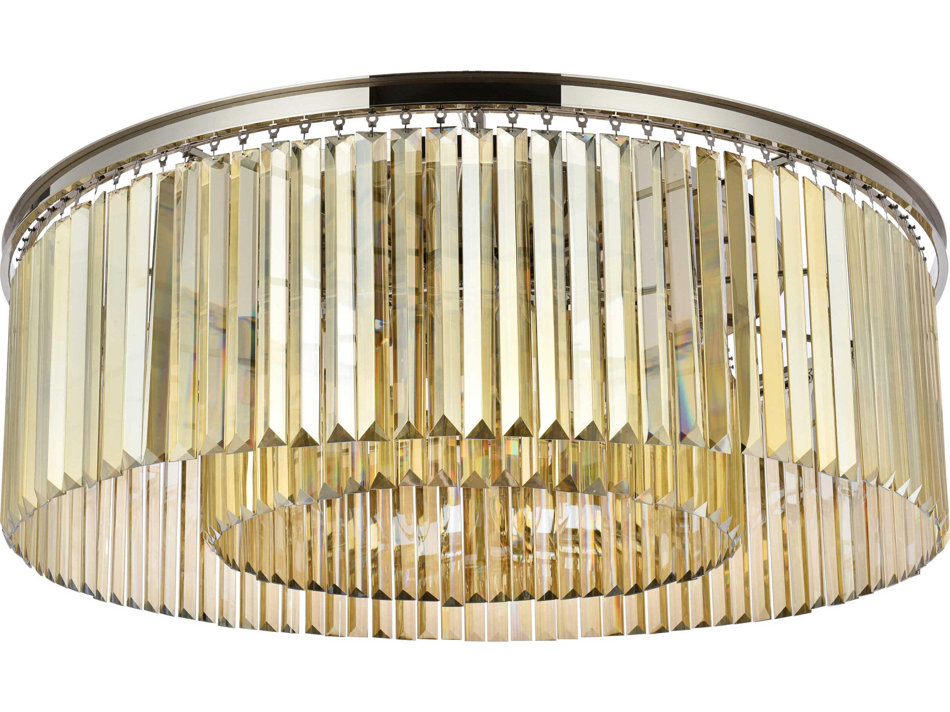 Elegant Lighting Sydney 10-Light Polished Nickel Gold Crystal Drum Flush Mount