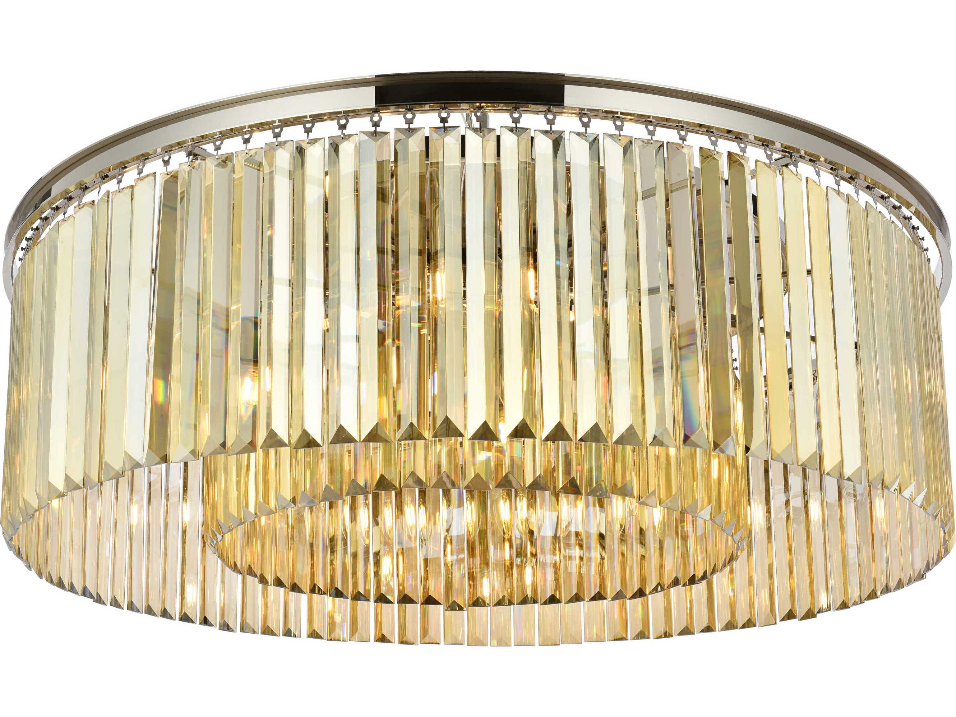 Elegant Lighting Sydney 10-Light Polished Nickel Gold Crystal Drum Flush Mount