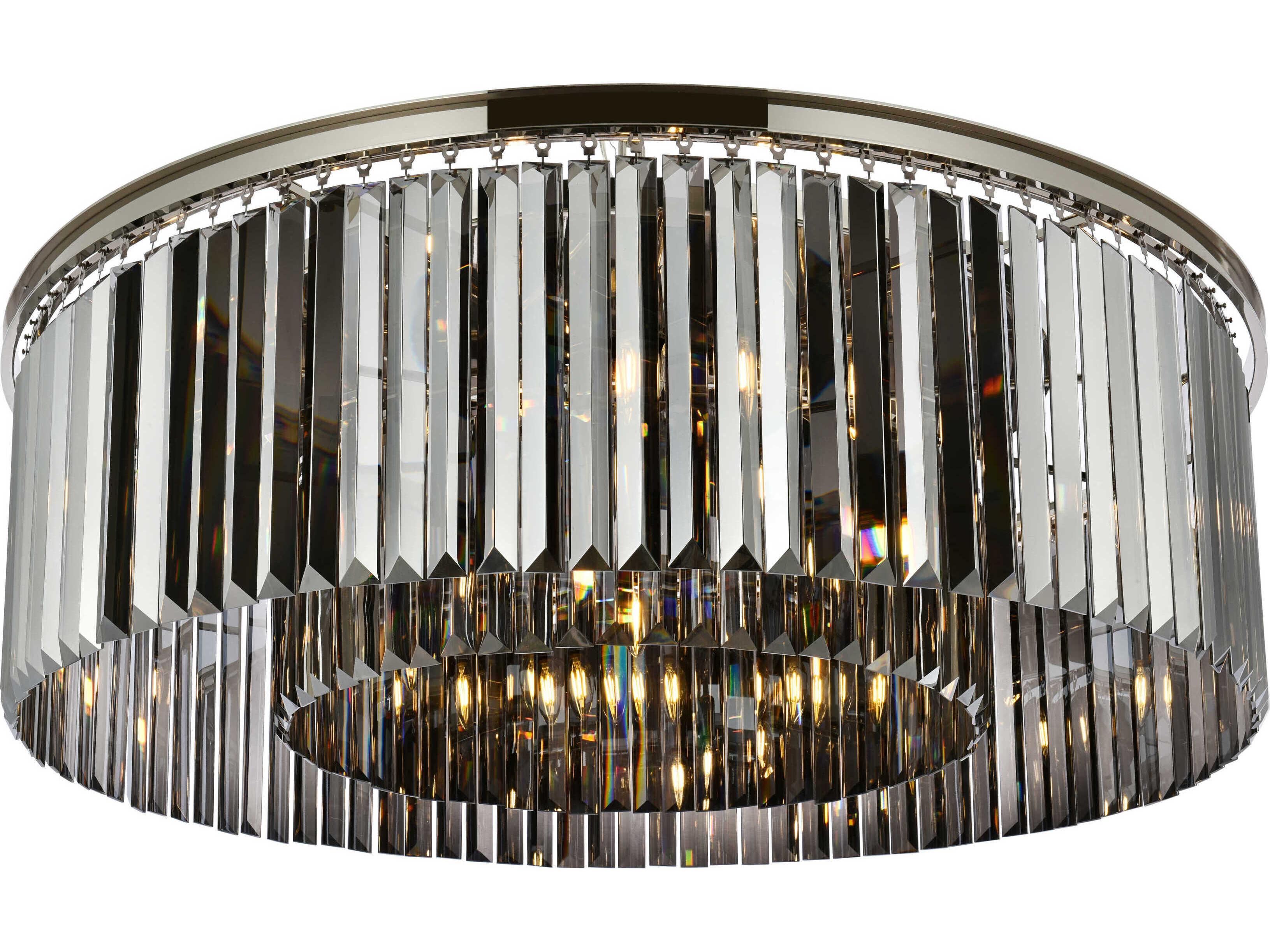 Elegant Lighting Sydney 10-Light Polished Nickel Silver Crystal Drum Flush Mount