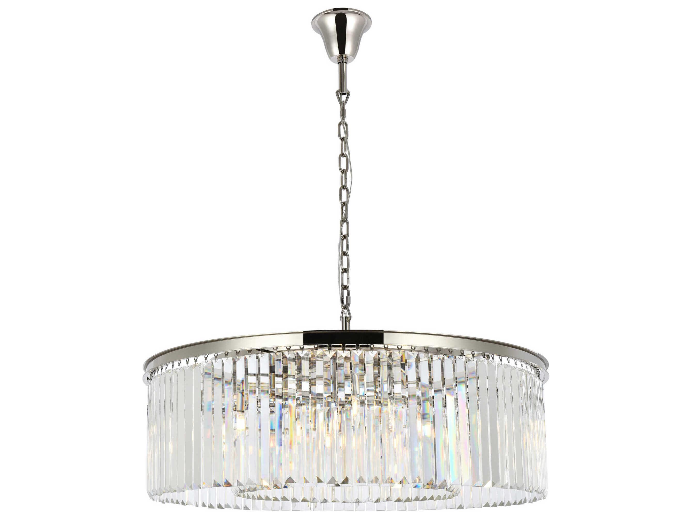 Elegant Lighting Sydney 10-Light Polished Nickel Clear Crystal Drum Pendant