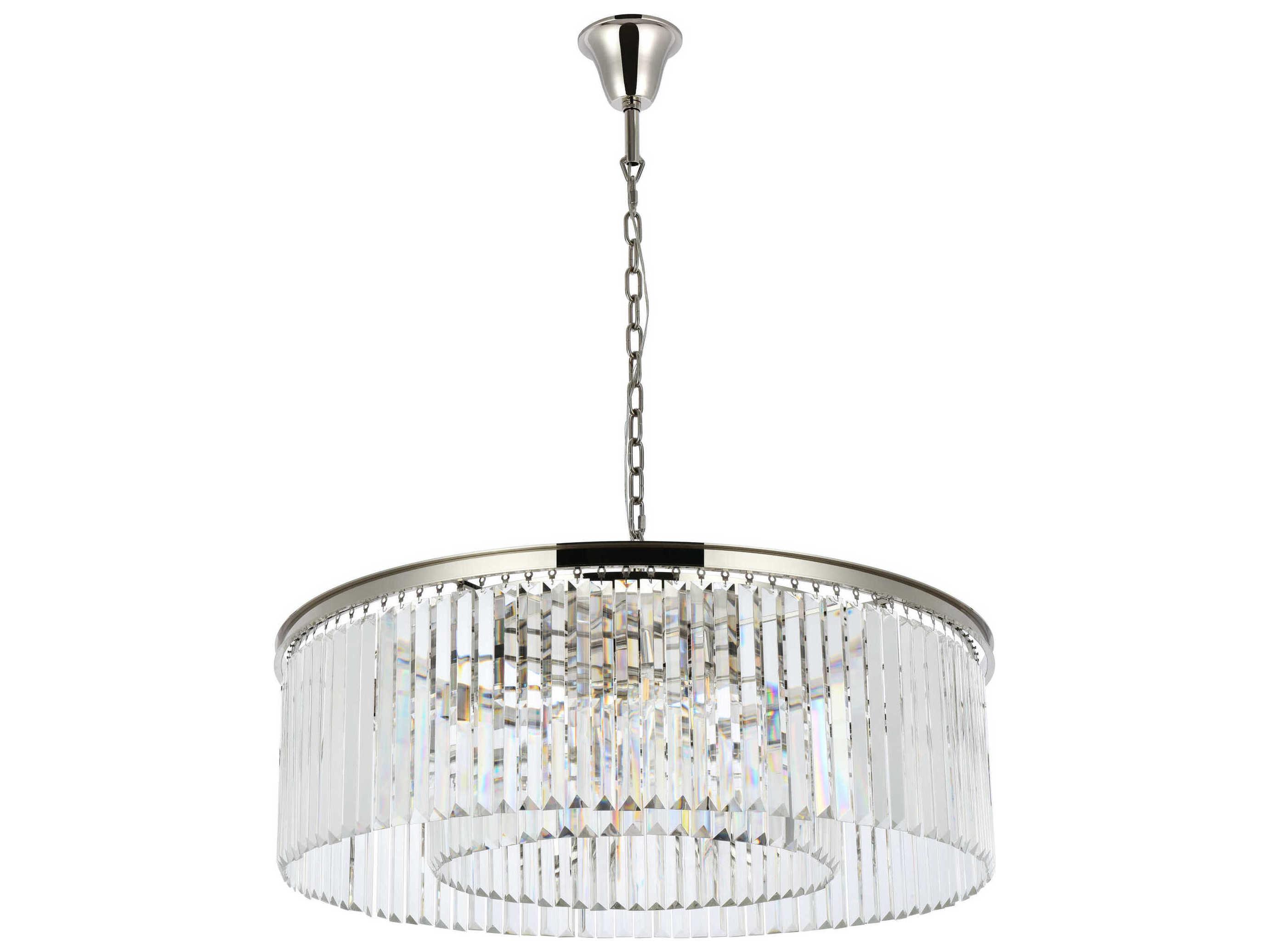 Elegant Lighting Sydney 10-Light Polished Nickel Clear Crystal Drum Pendant