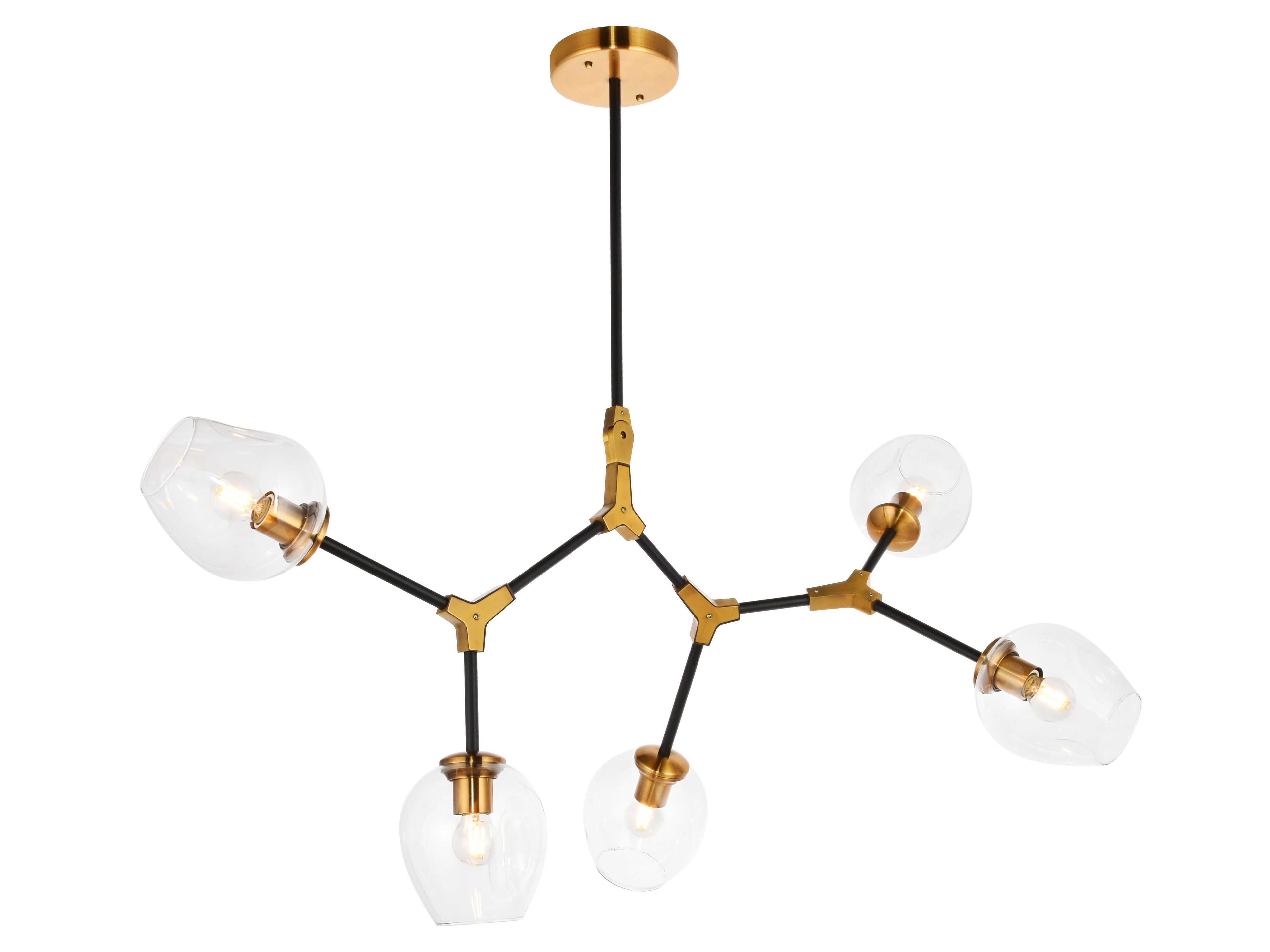 Elegant Lighting Cavoli 5-Light Light Antique Brass Flat Black Clear Glass Linear Island Pendant