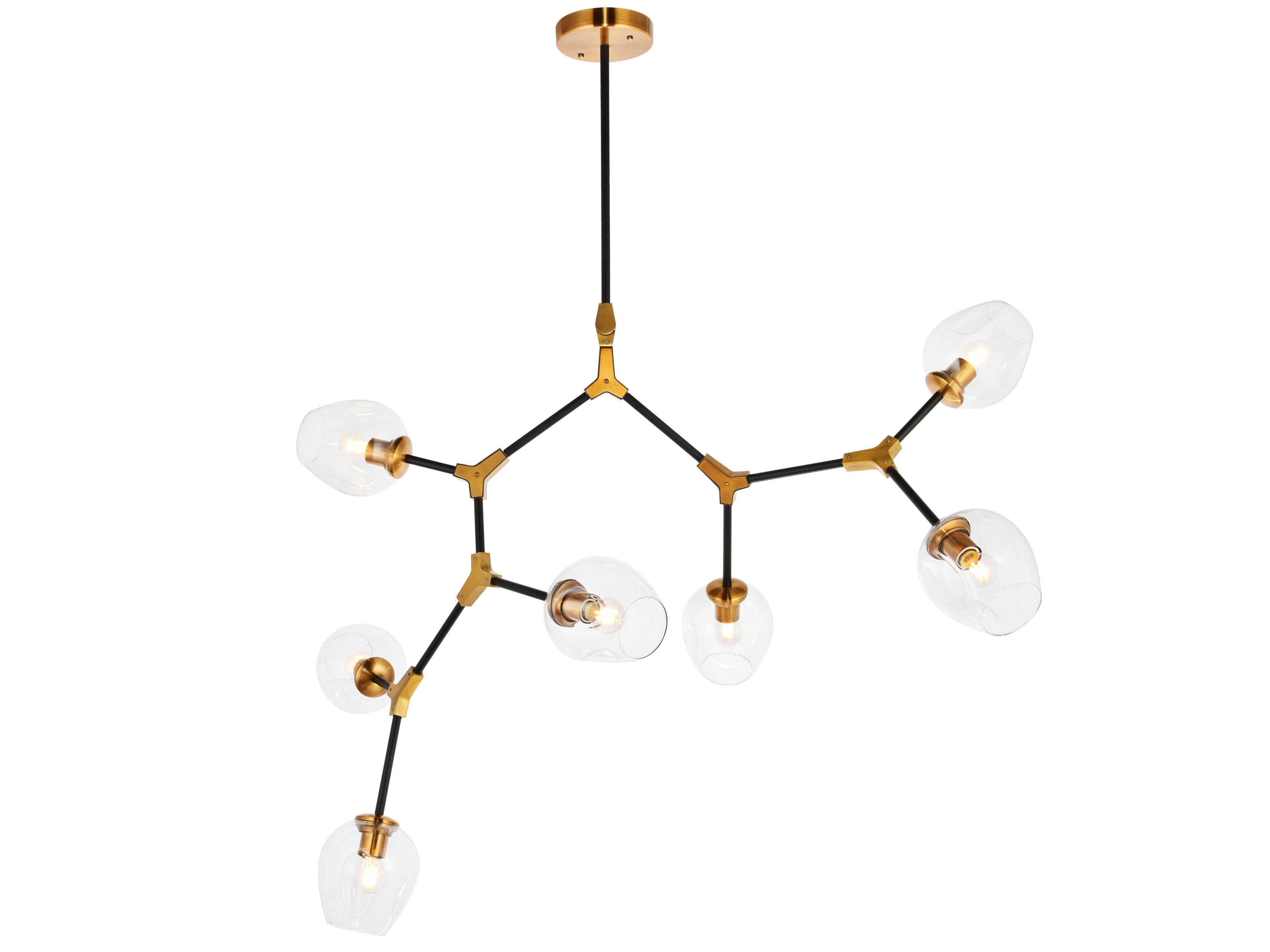 Elegant Lighting Cavoli 7-Light Light Antique Brass Flat Black Clear Glass Linear Island Pendant