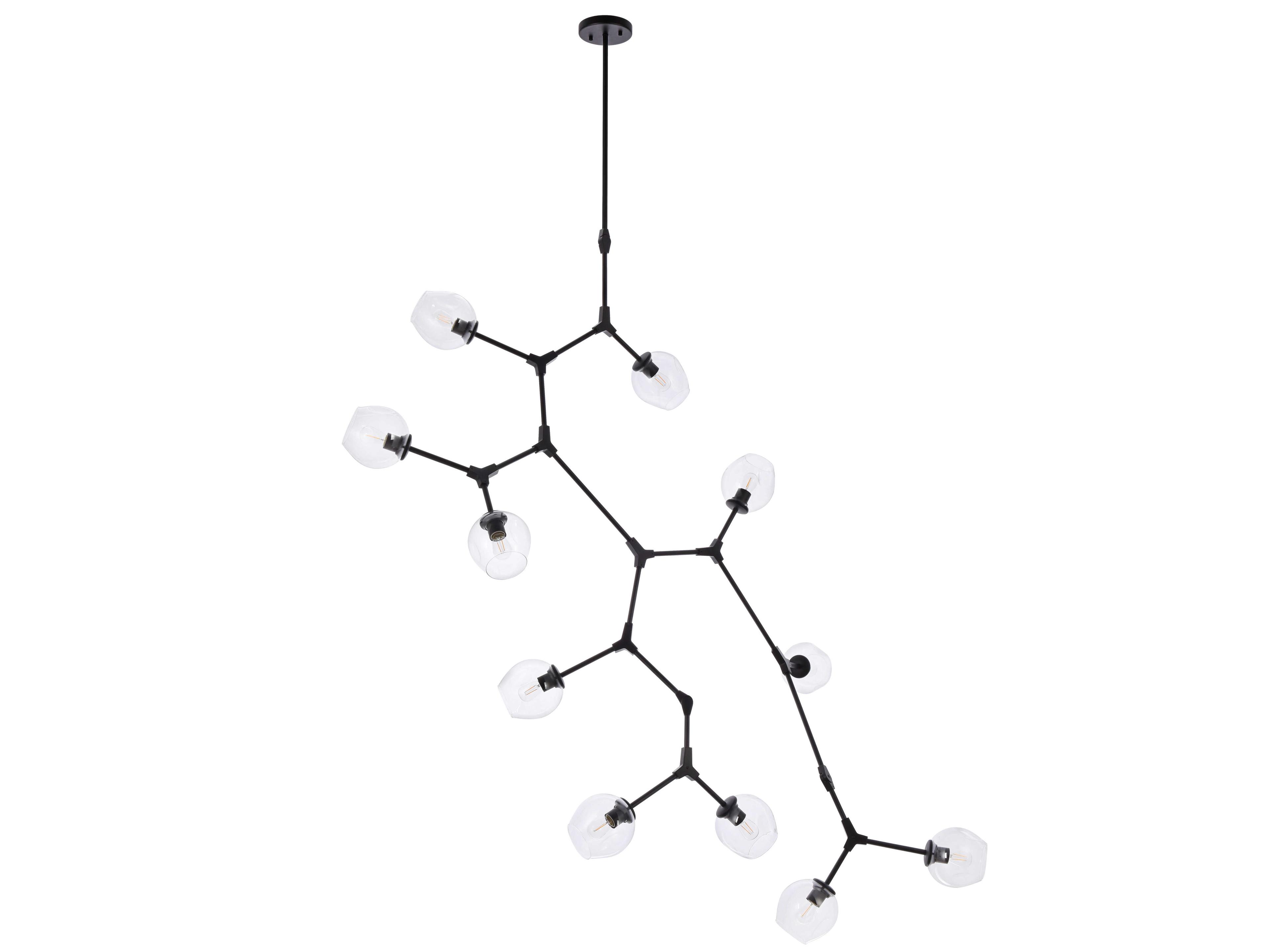 Elegant Lighting Cavoli 11-Light Black And Clear Glass Island Pendant