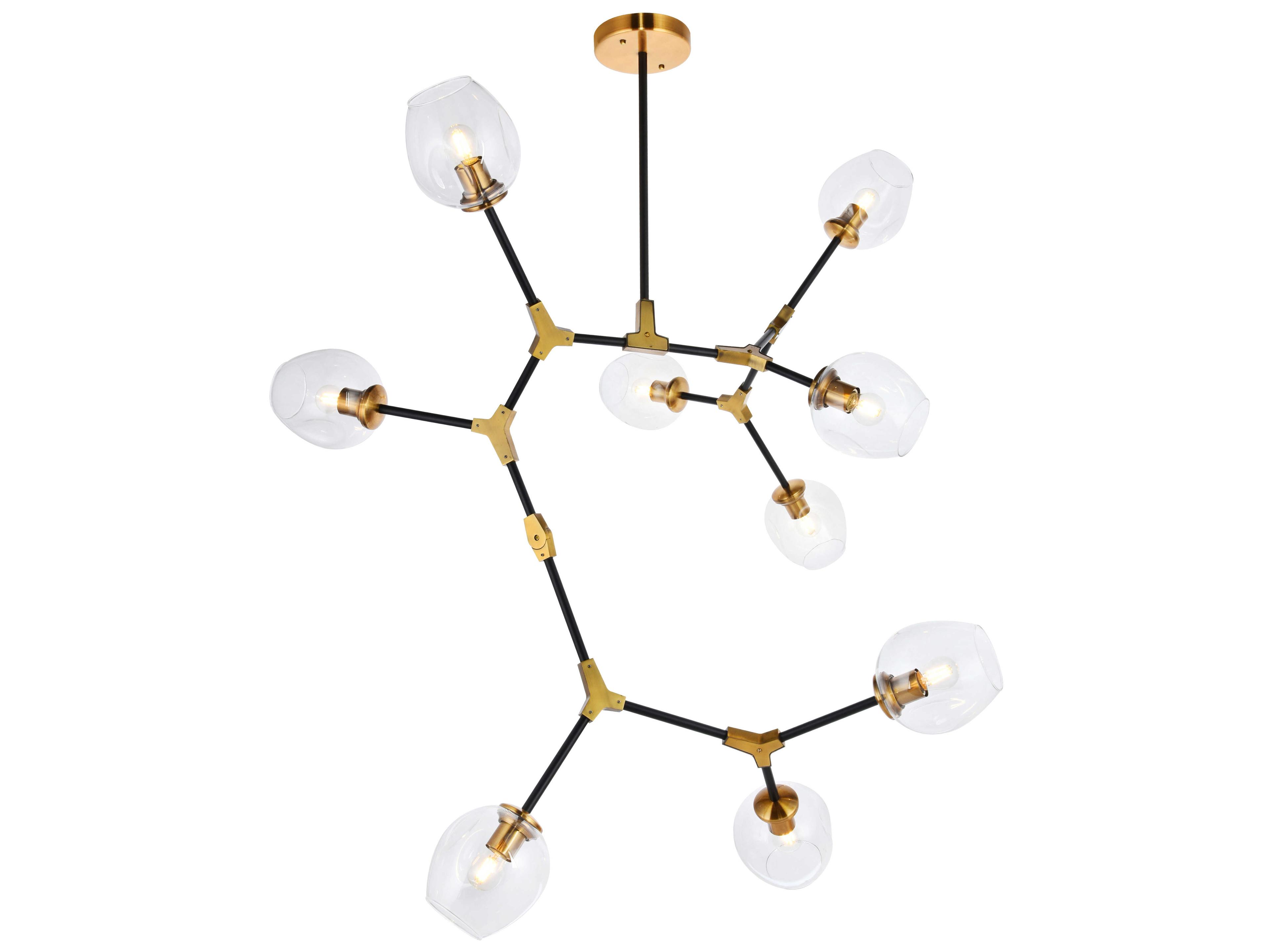 Elegant Lighting Cavoli 9-Light Light Antique Brass Flat Black Clear Glass Linear Island Pendant