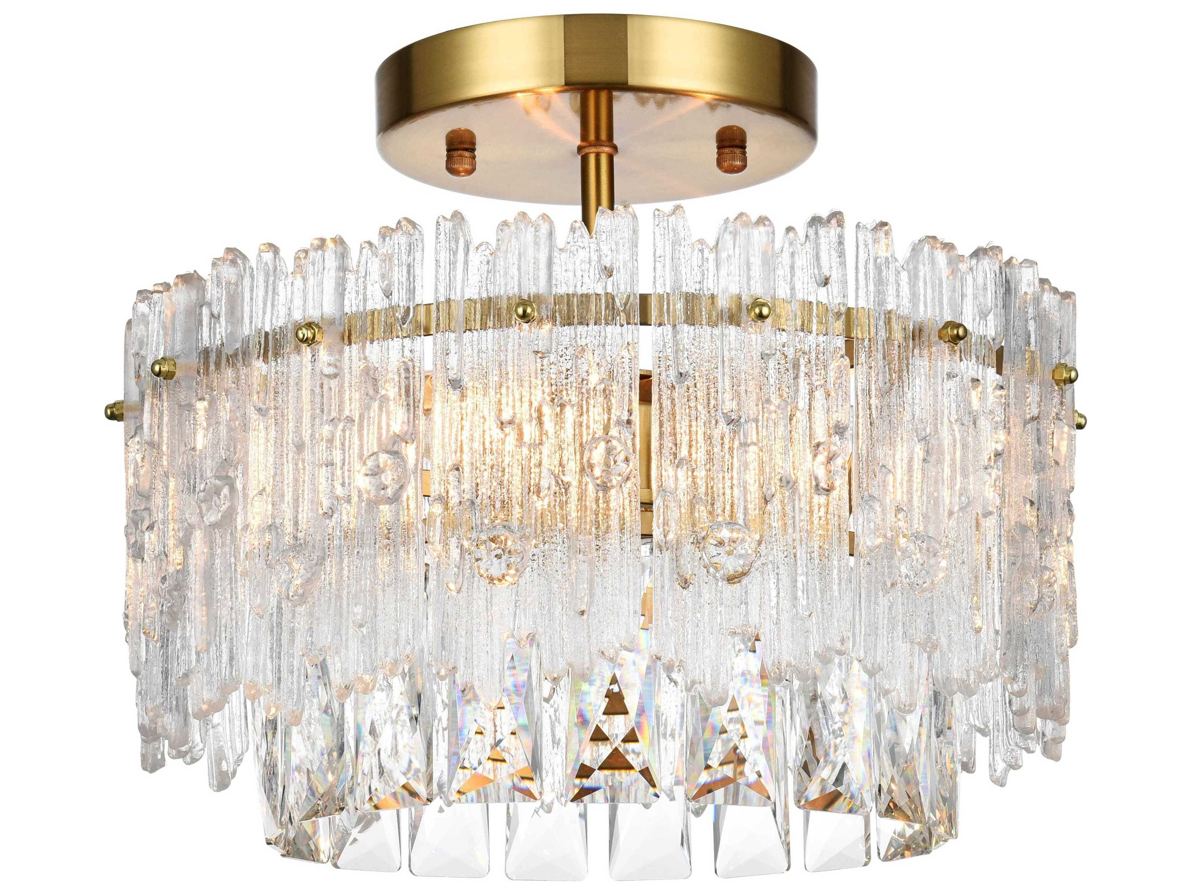 Elegant Lighting Emilia 3-Light Satin Gold Tiered Semi Flush Mount