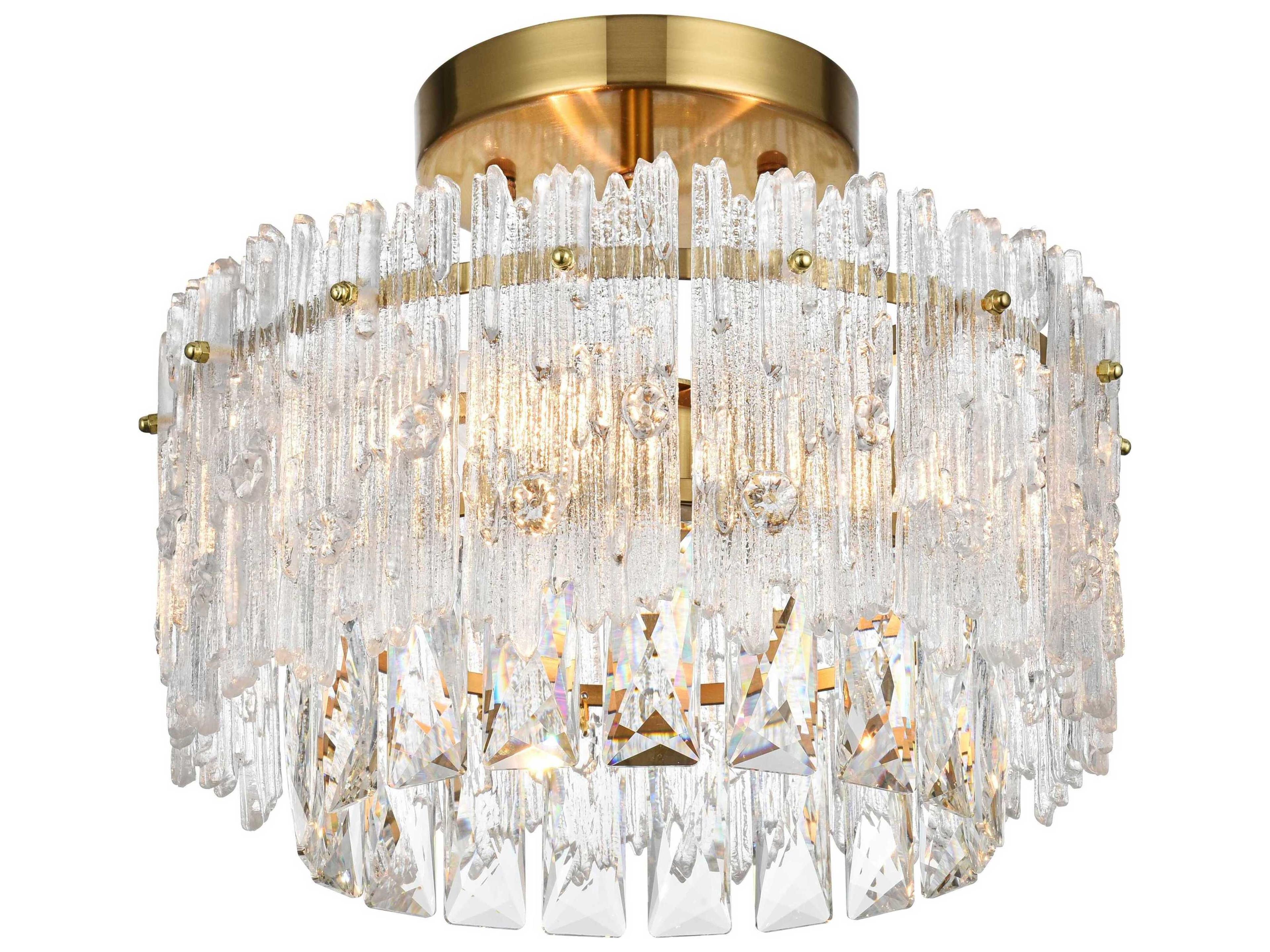 Elegant Lighting Emilia 3-Light Satin Gold Tiered Semi Flush Mount