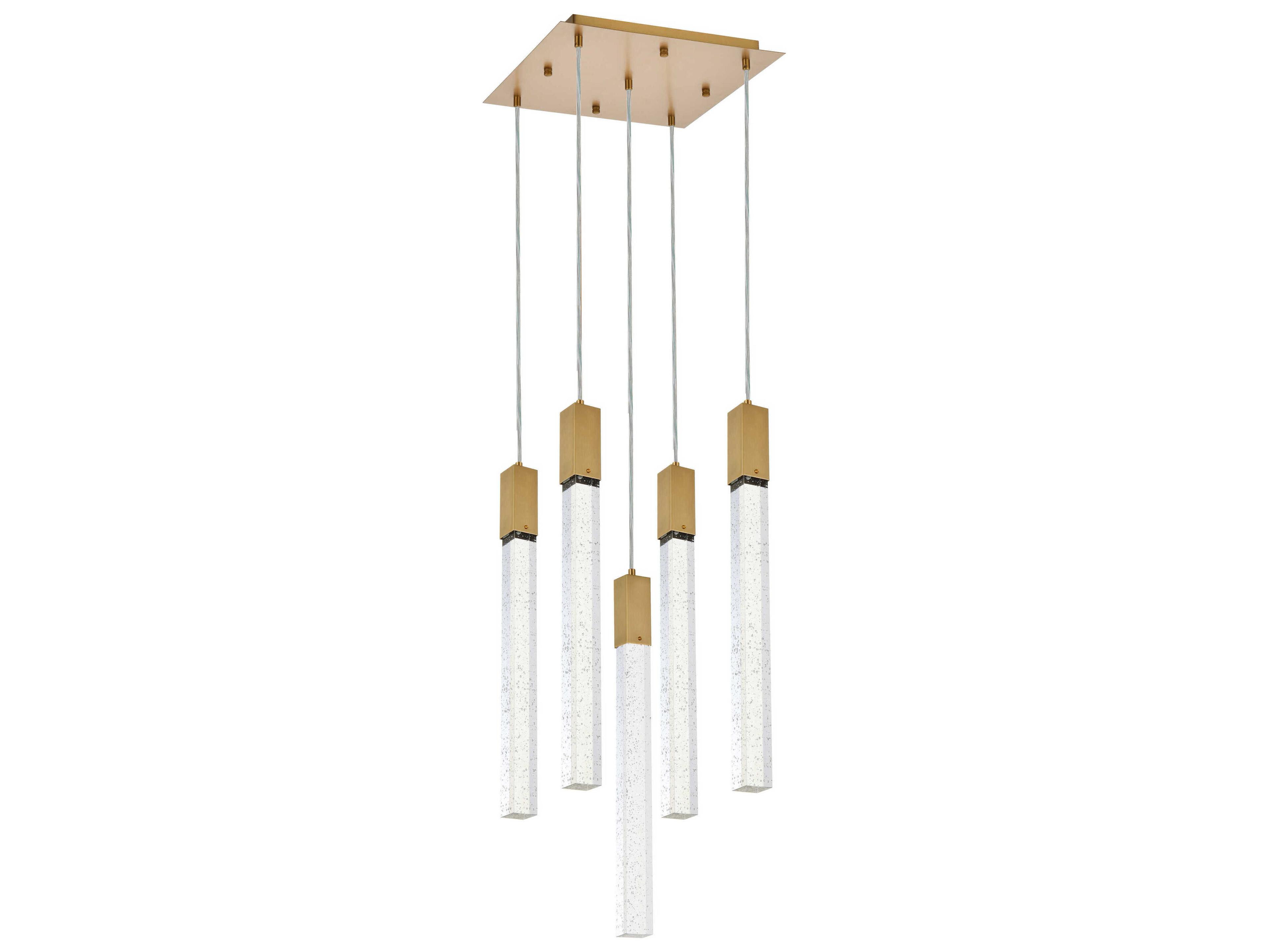 Elegant Lighting Weston 5-Light Satin Gold Crystal LED Cylinder Pendant