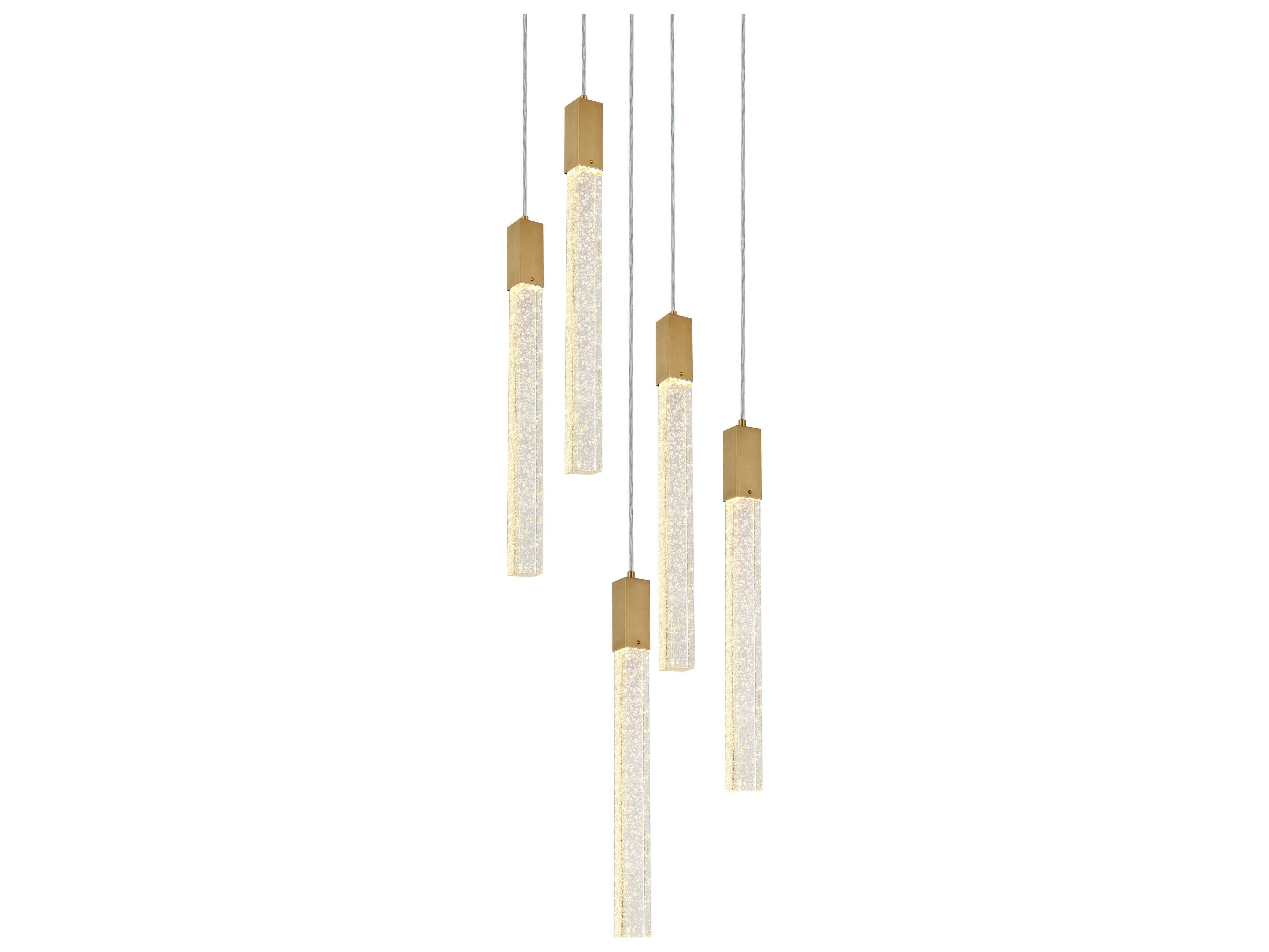 Elegant Lighting Weston 5-Light Satin Gold Crystal LED Cylinder Pendant