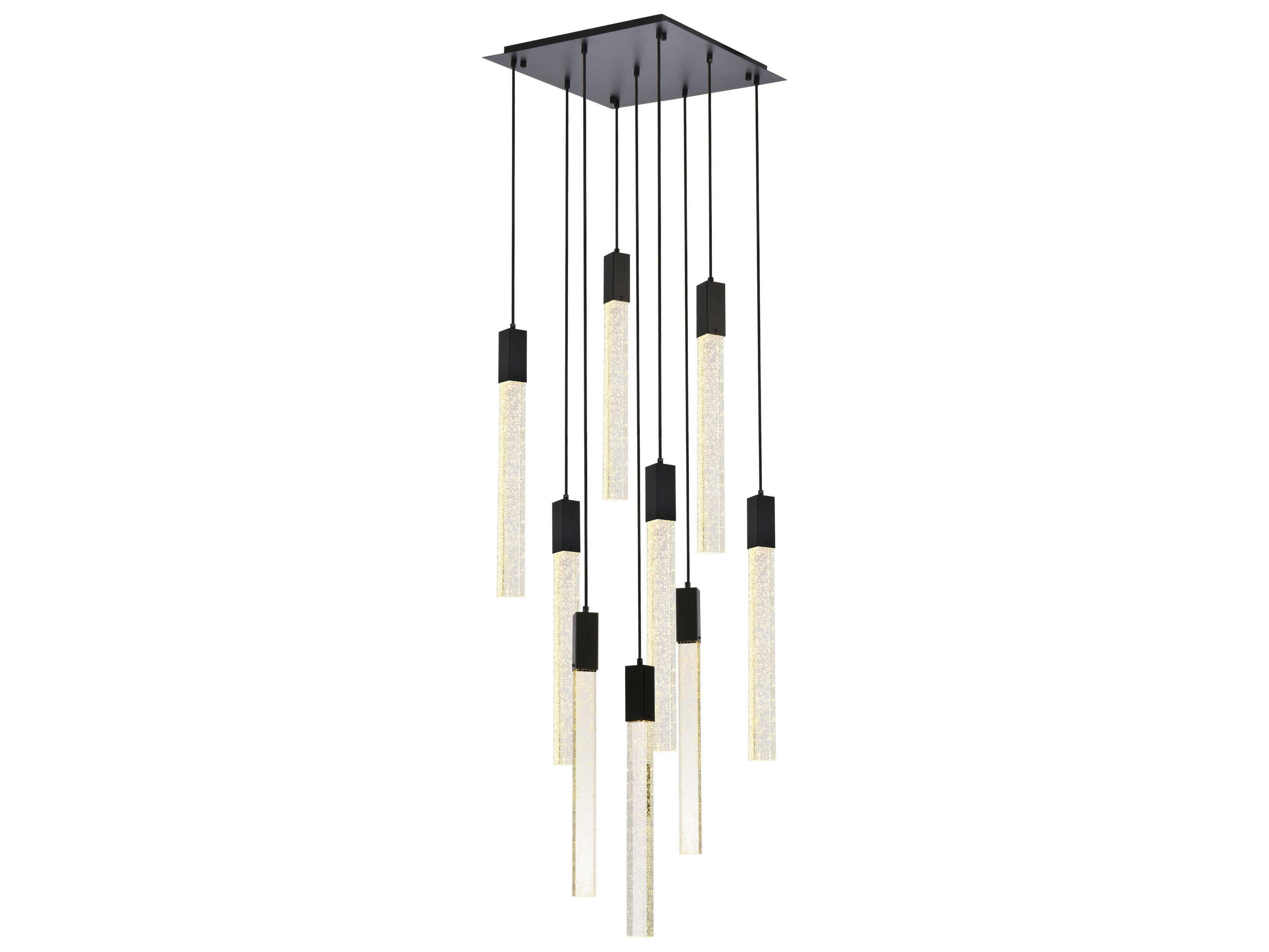 Elegant Lighting Weston 9-Light Black Crystal LED Cylinder Pendant