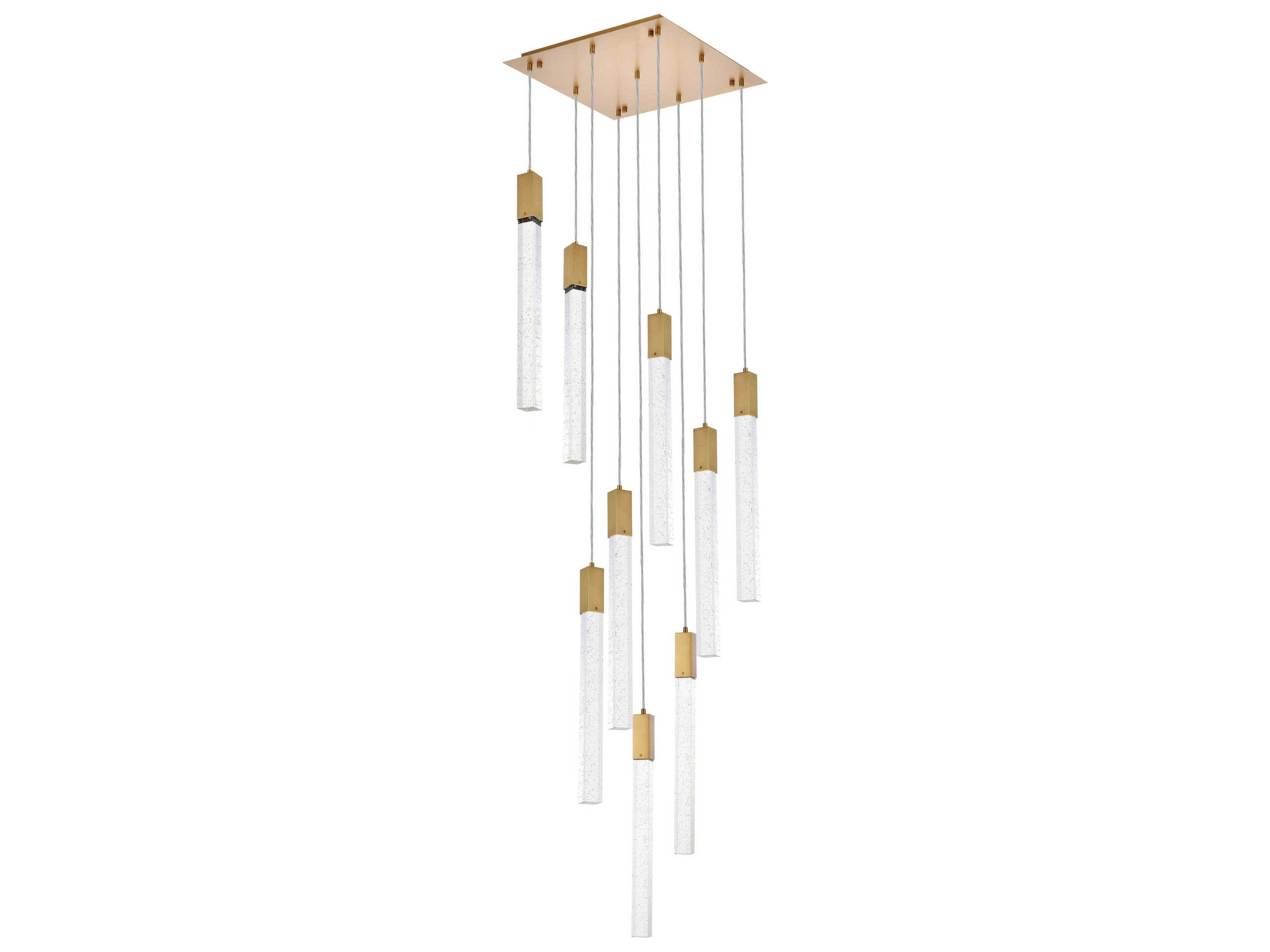 Elegant Lighting Weston 9-Light Satin Gold Crystal Cylinder Pendant