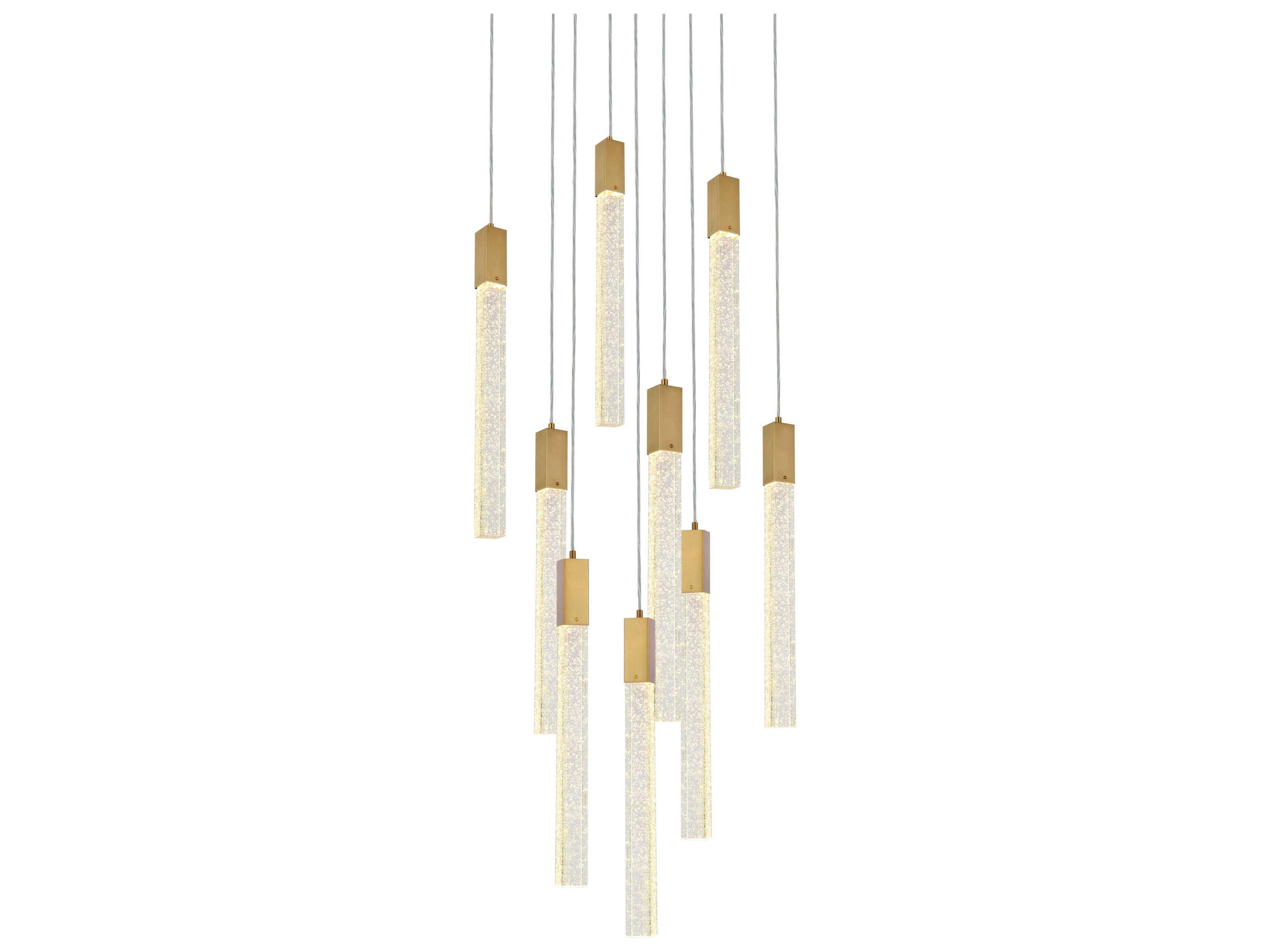 Elegant Lighting Weston 9-Light Satin Gold Crystal Cylinder Pendant