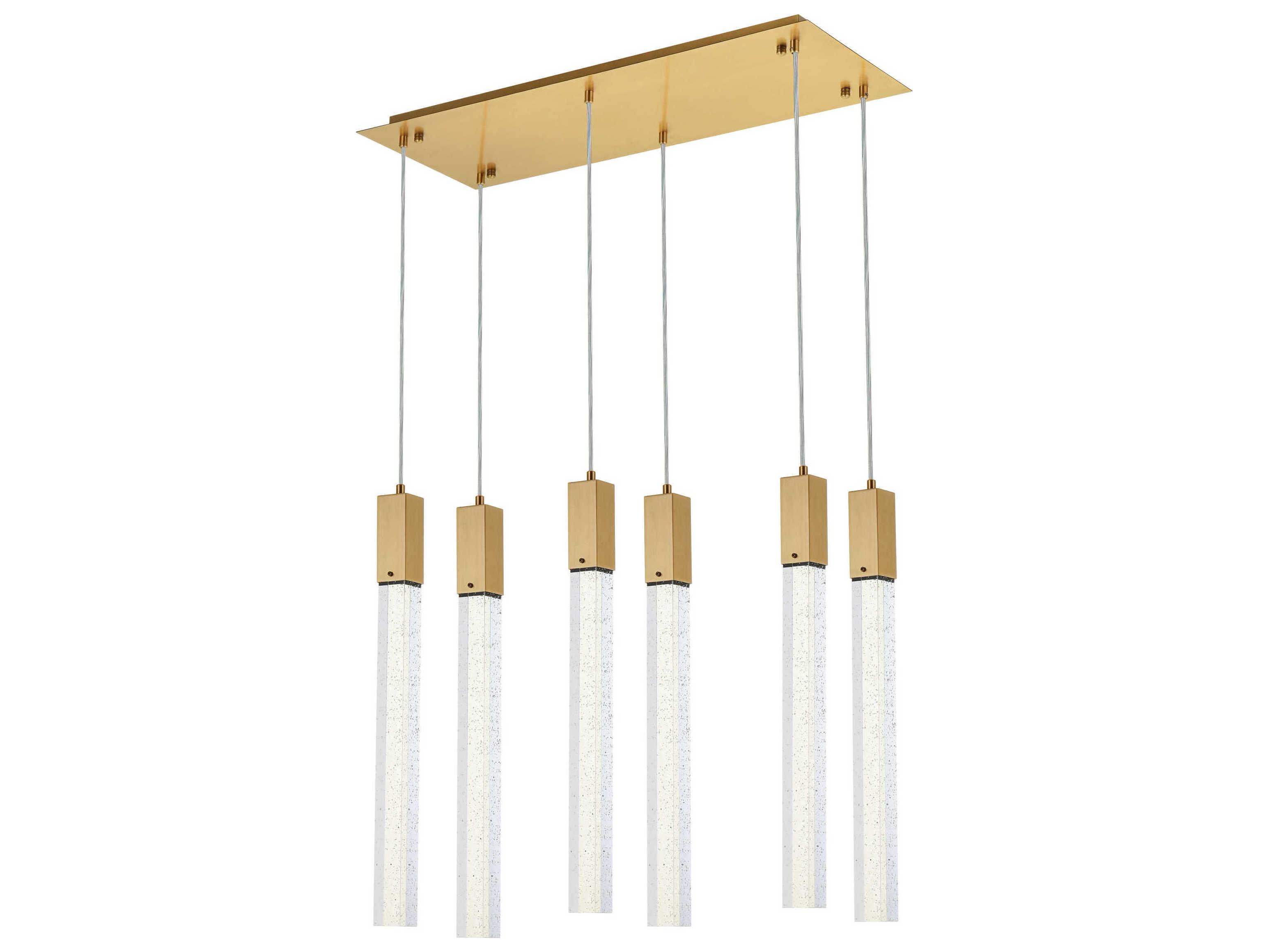 Elegant Lighting Weston 6-Light Satin Gold Crystal LED Cylinder Island Pendant