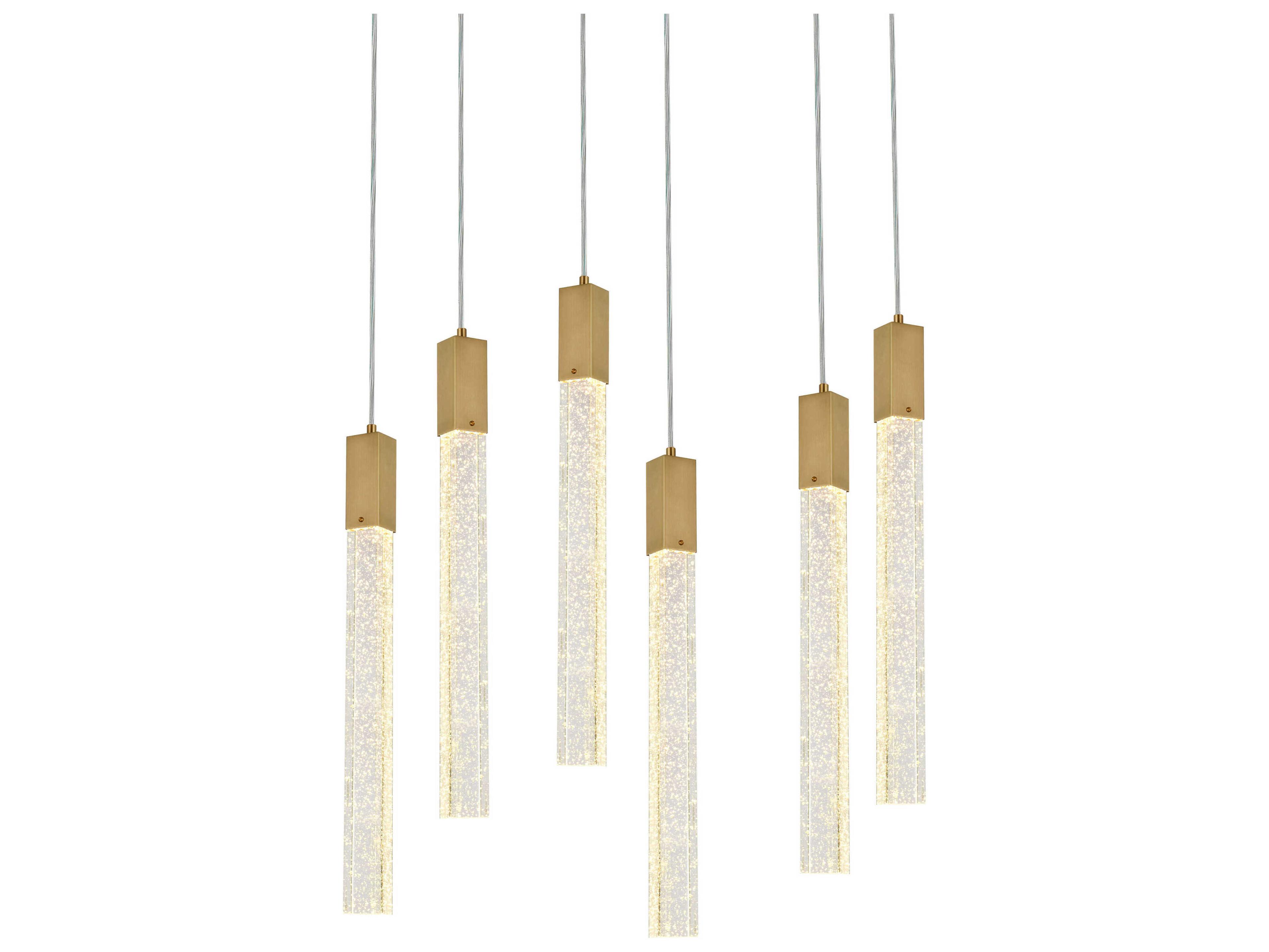 Elegant Lighting Weston 6-Light Satin Gold Crystal LED Cylinder Island Pendant