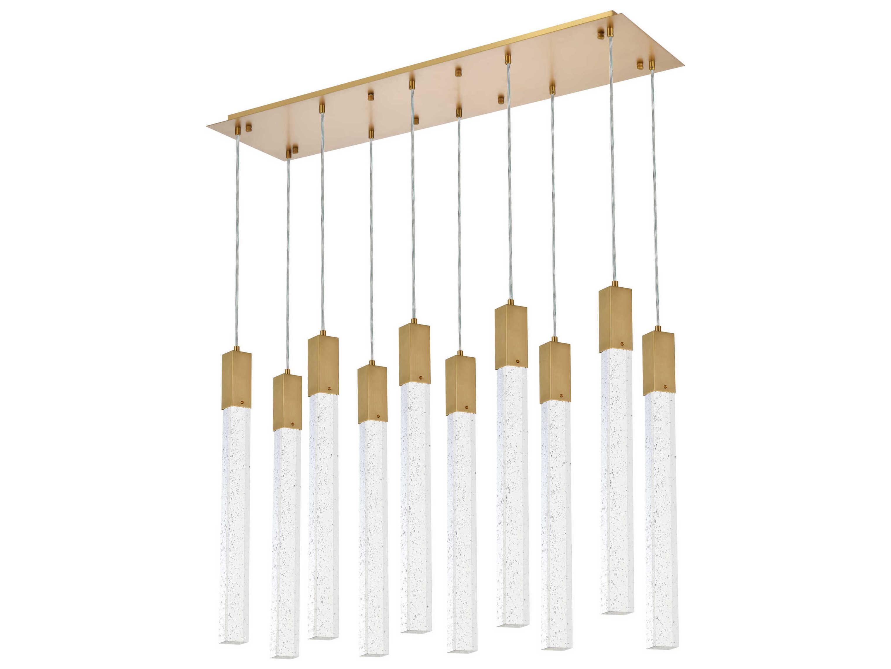 Elegant Lighting Weston 10-Light Satin Gold Crystal LED Cylinder Island Pendant