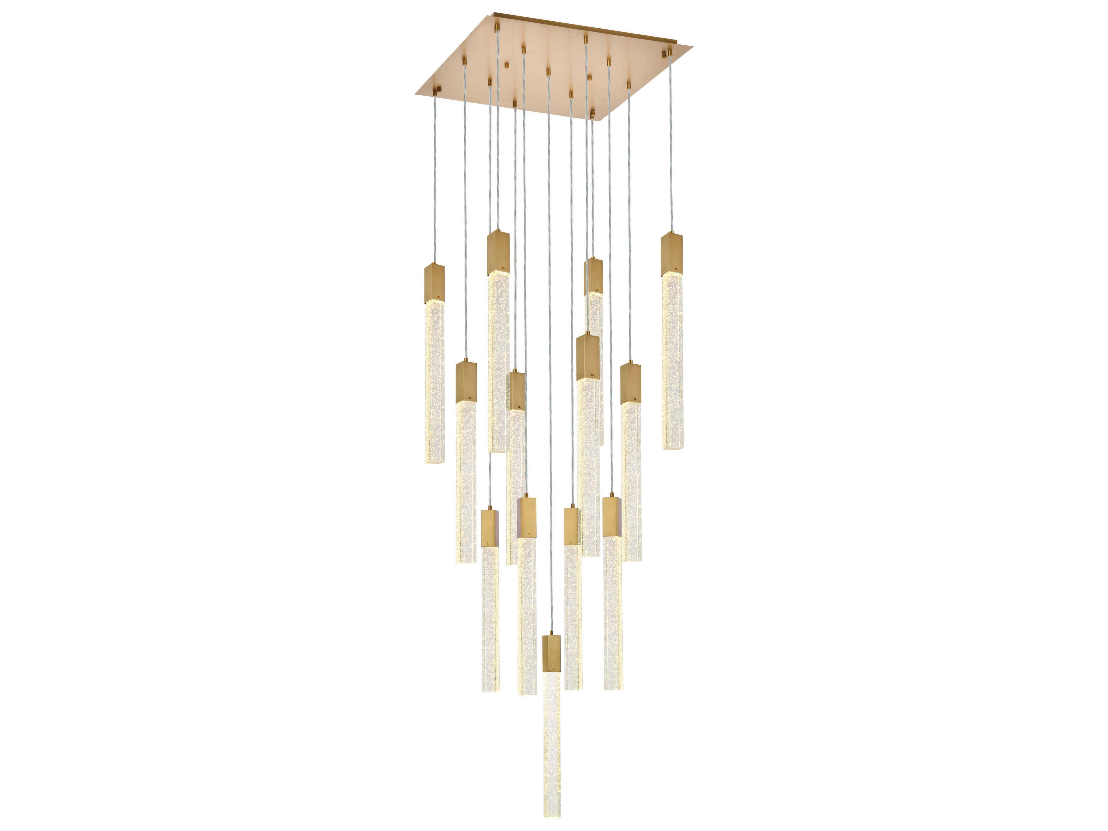 Elegant Lighting Weston 13-Light Satin Gold Crystal LED Cylinder Pendant