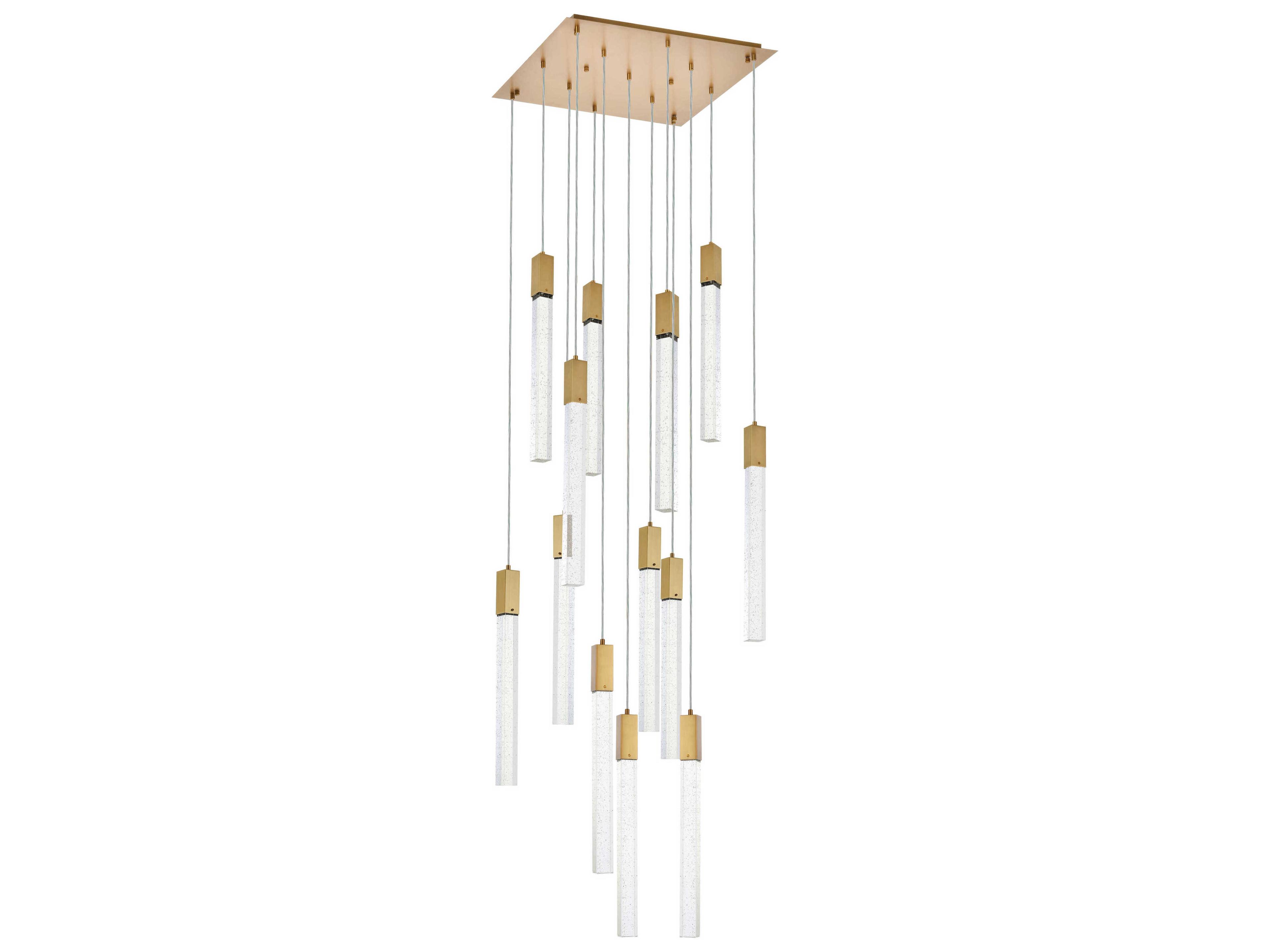 Elegant Lighting Weston 13-Light Satin Gold Crystal LED Cylinder Pendant