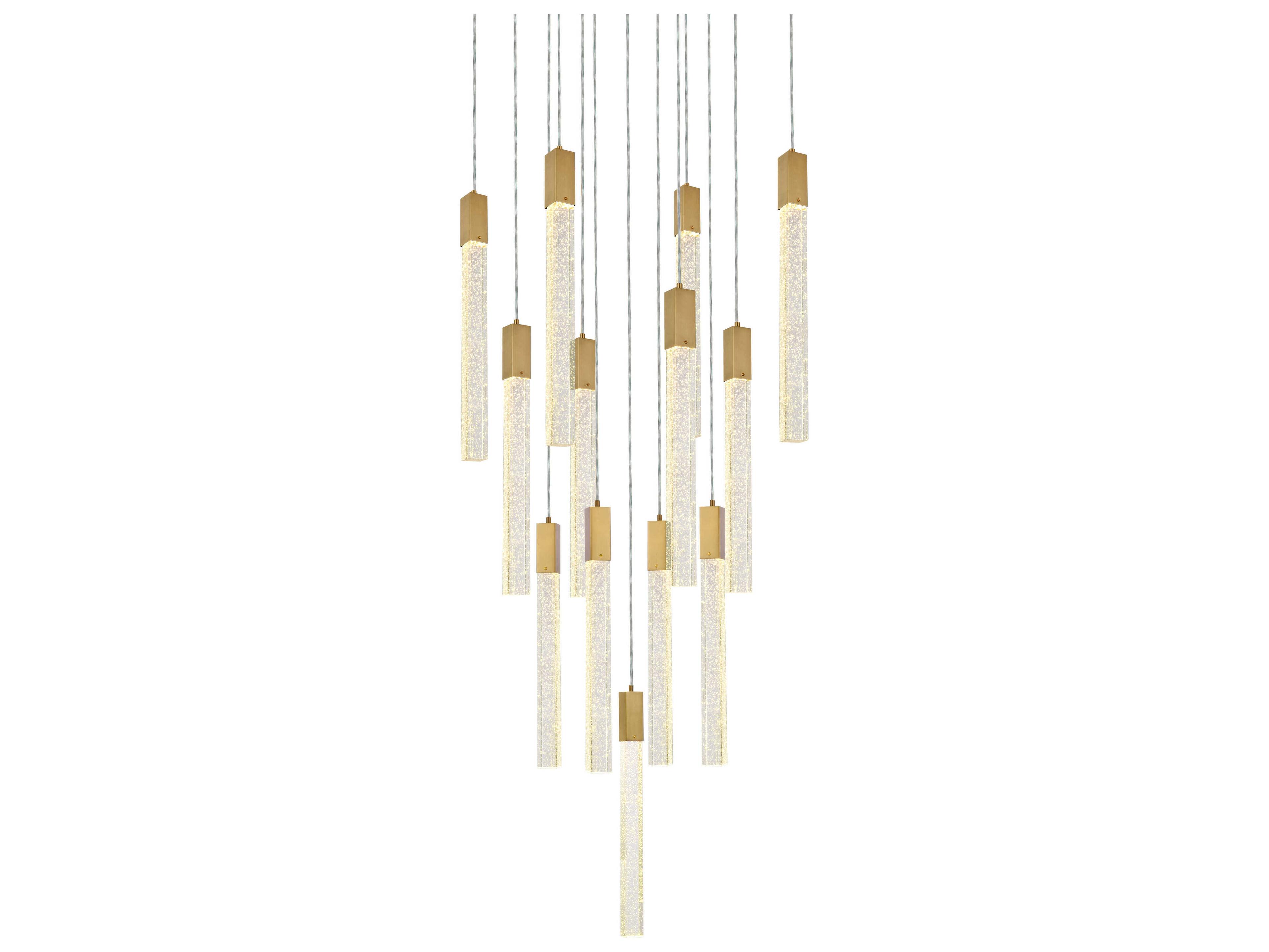 Elegant Lighting Weston 13-Light Satin Gold Crystal LED Cylinder Pendant