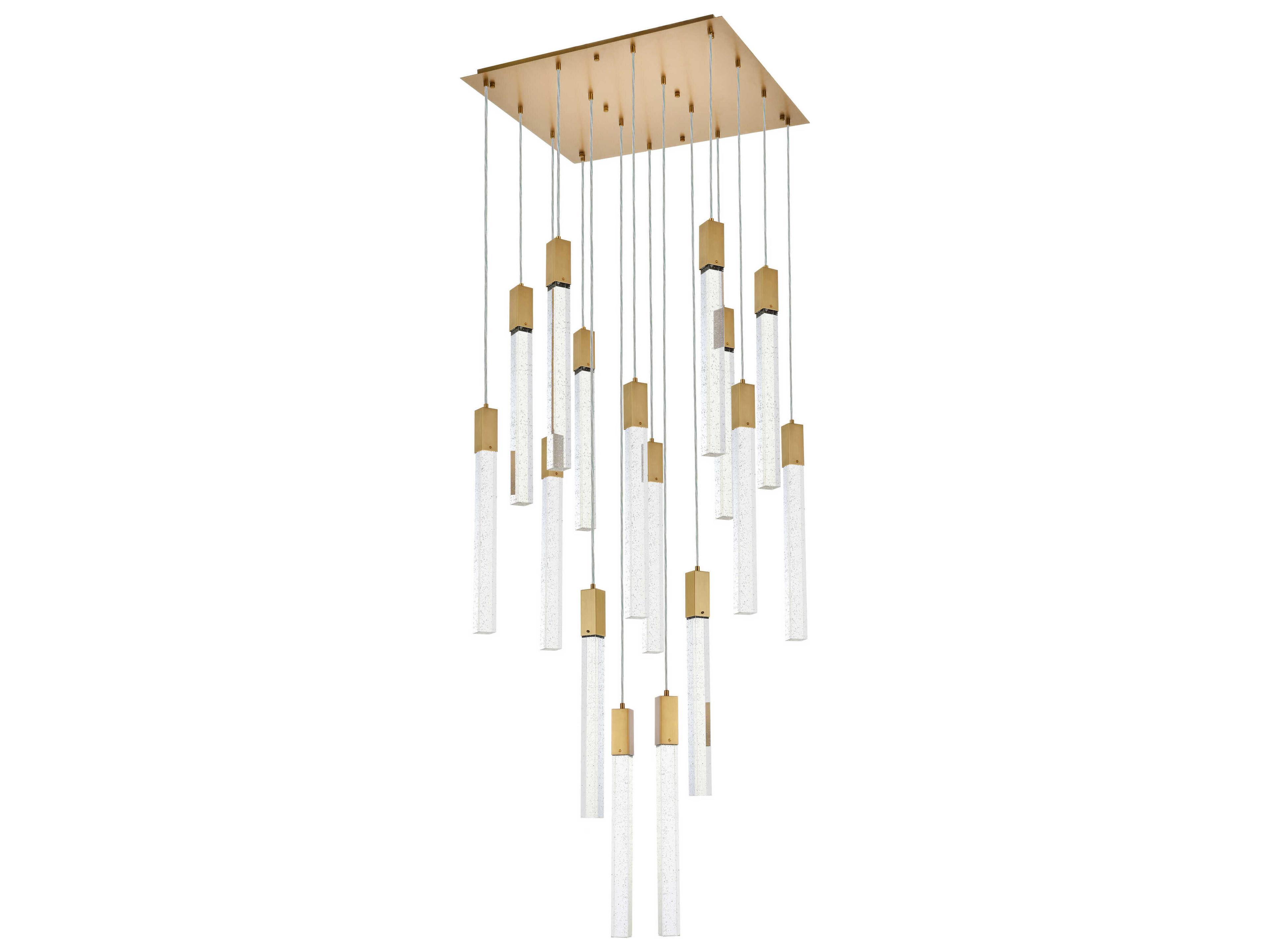 Elegant Lighting Weston 16-Light6-Light Satin Gold Crystal LED Cylinder Pendant