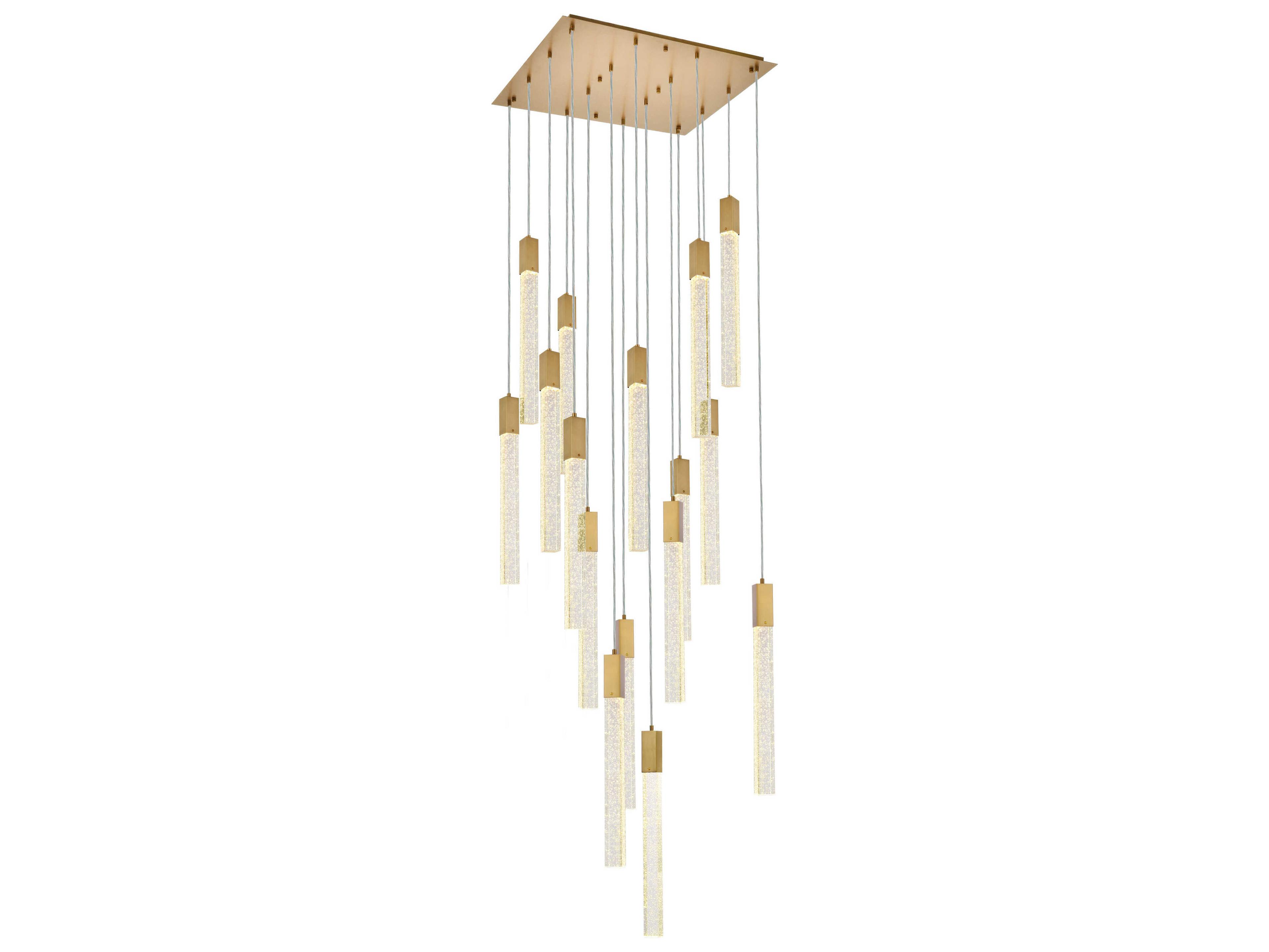 Elegant Lighting Weston 16-Light6-Light Satin Gold Crystal LED Cylinder Pendant