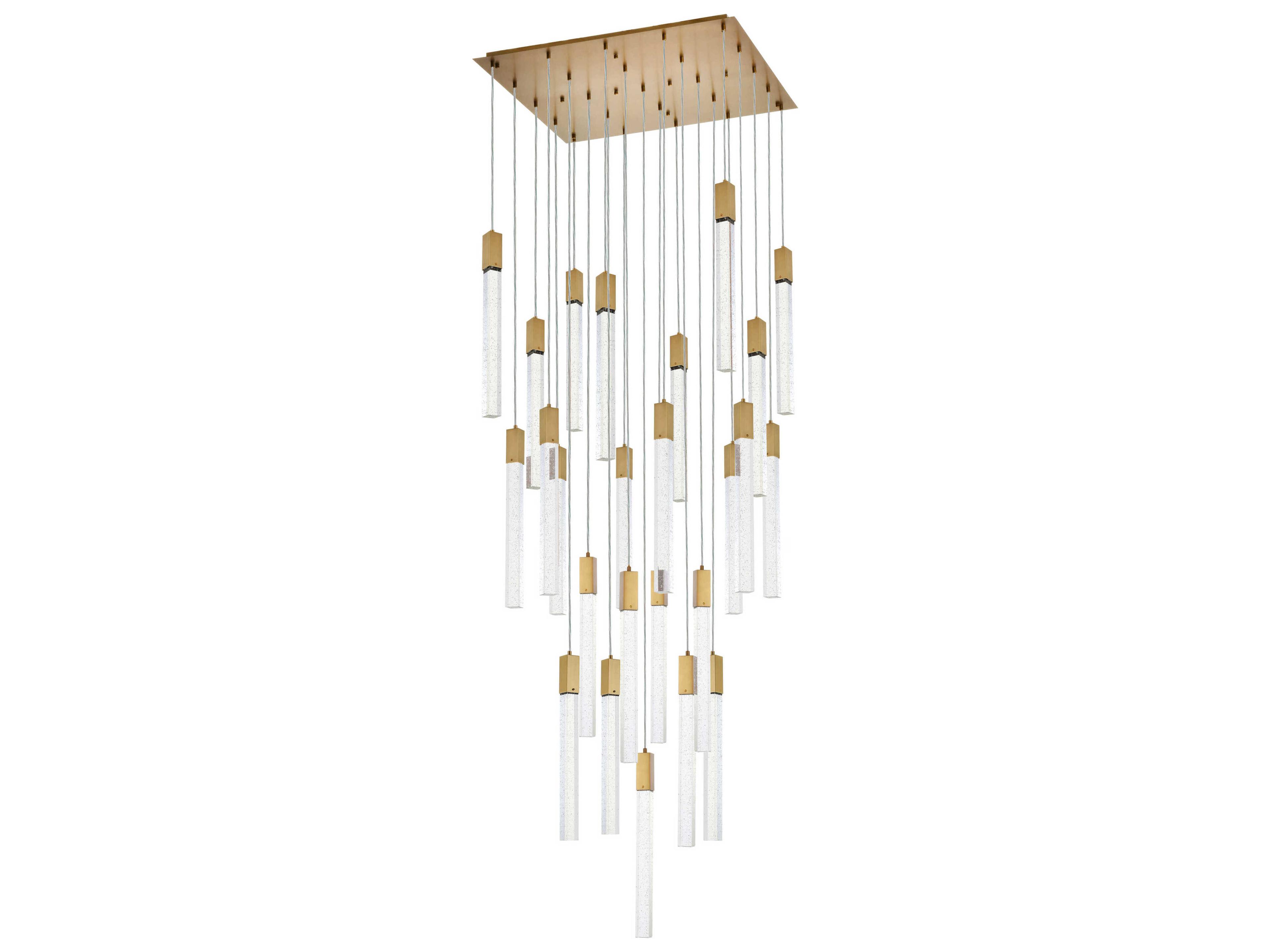 Elegant Lighting Weston 25-Light Satin Gold Crystal LED Cylinder Pendant