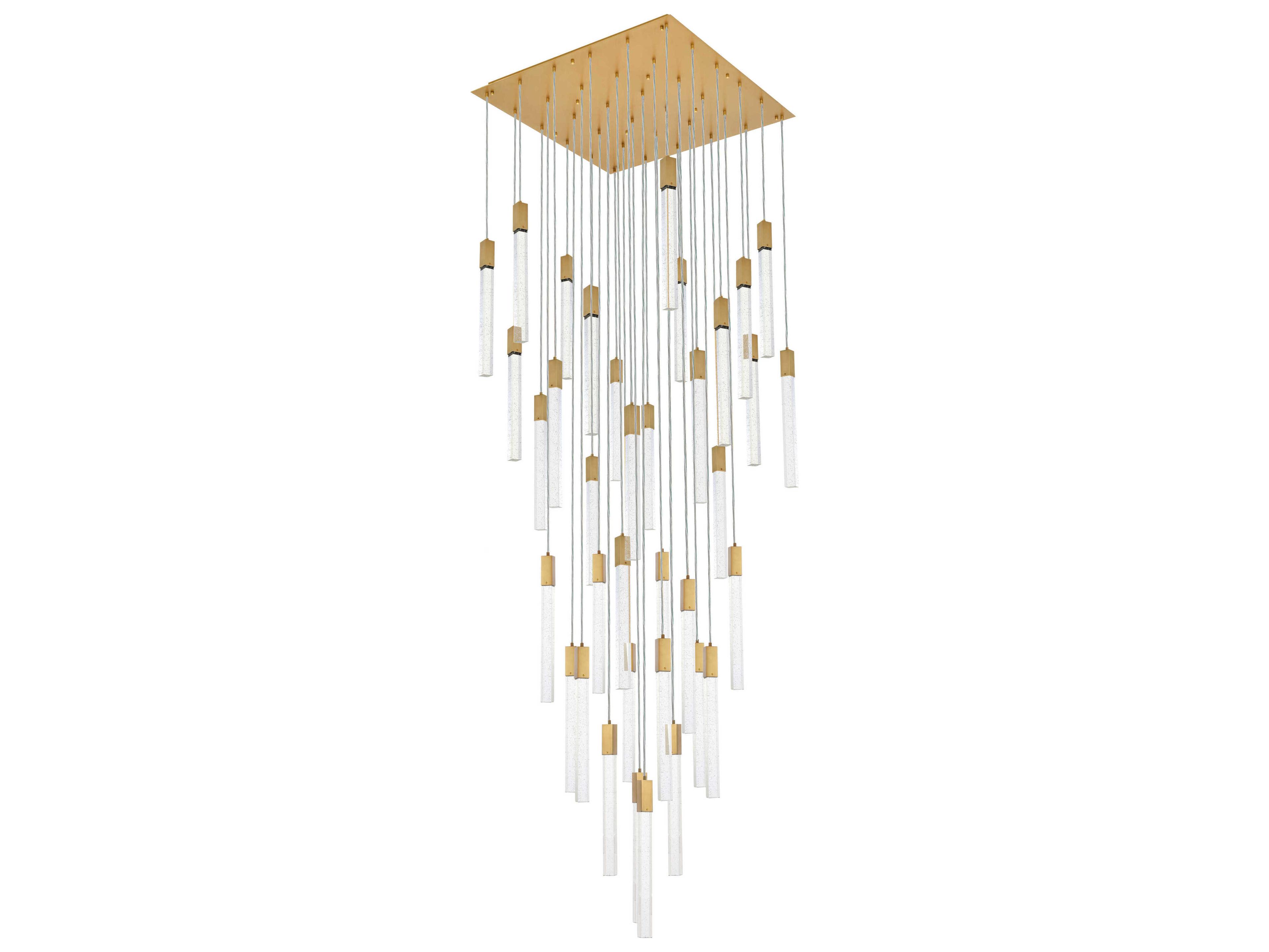 Elegant Lighting Weston 36-Light Satin Gold Crystal LED Cylinder Pendant