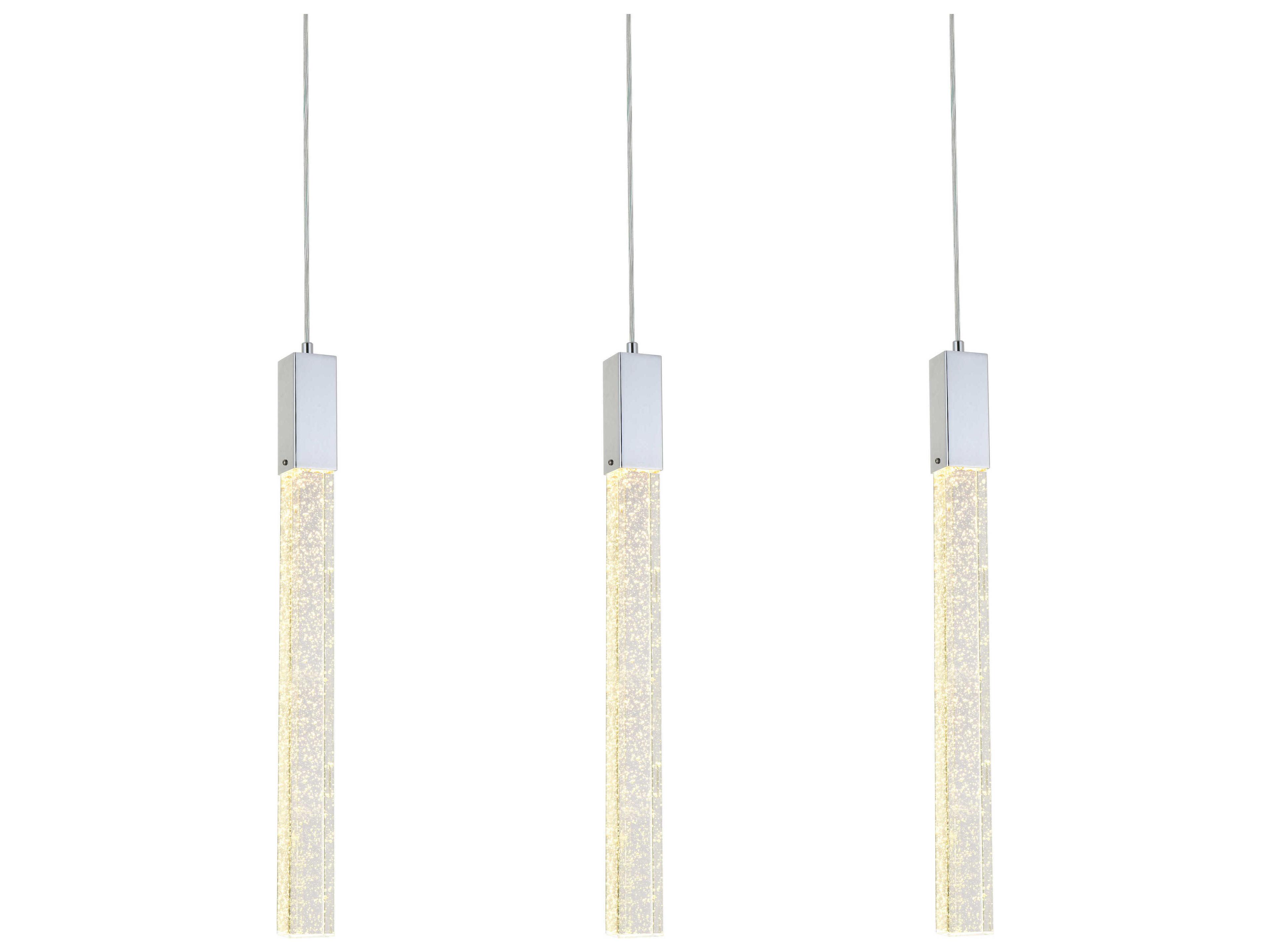 Elegant Lighting Weston 3-Light Chrome Crystal LED Cylinder Island Pendant