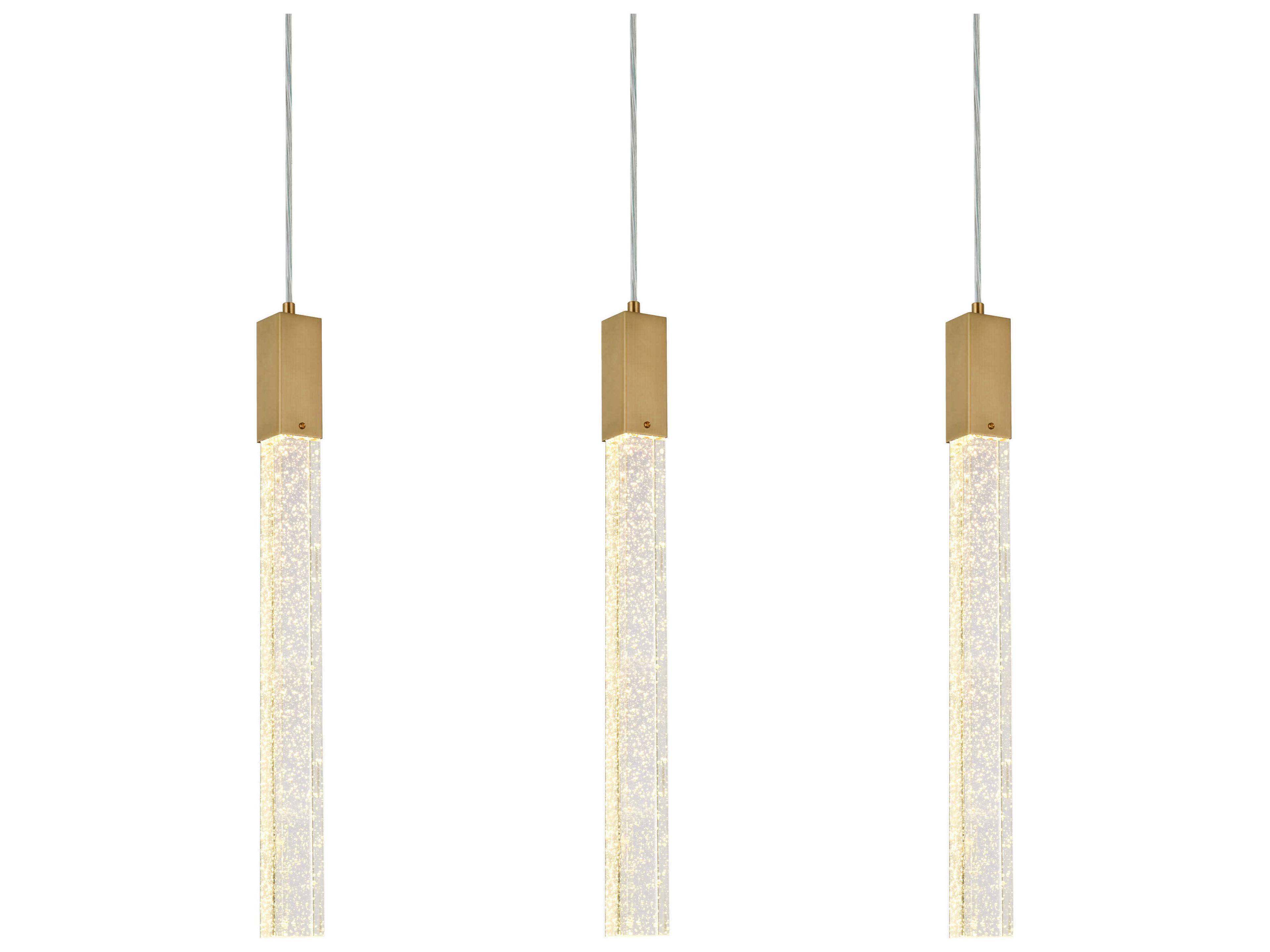 Elegant Lighting Weston 3-Light Satin Gold Crystal LED Cylinder Island Pendant