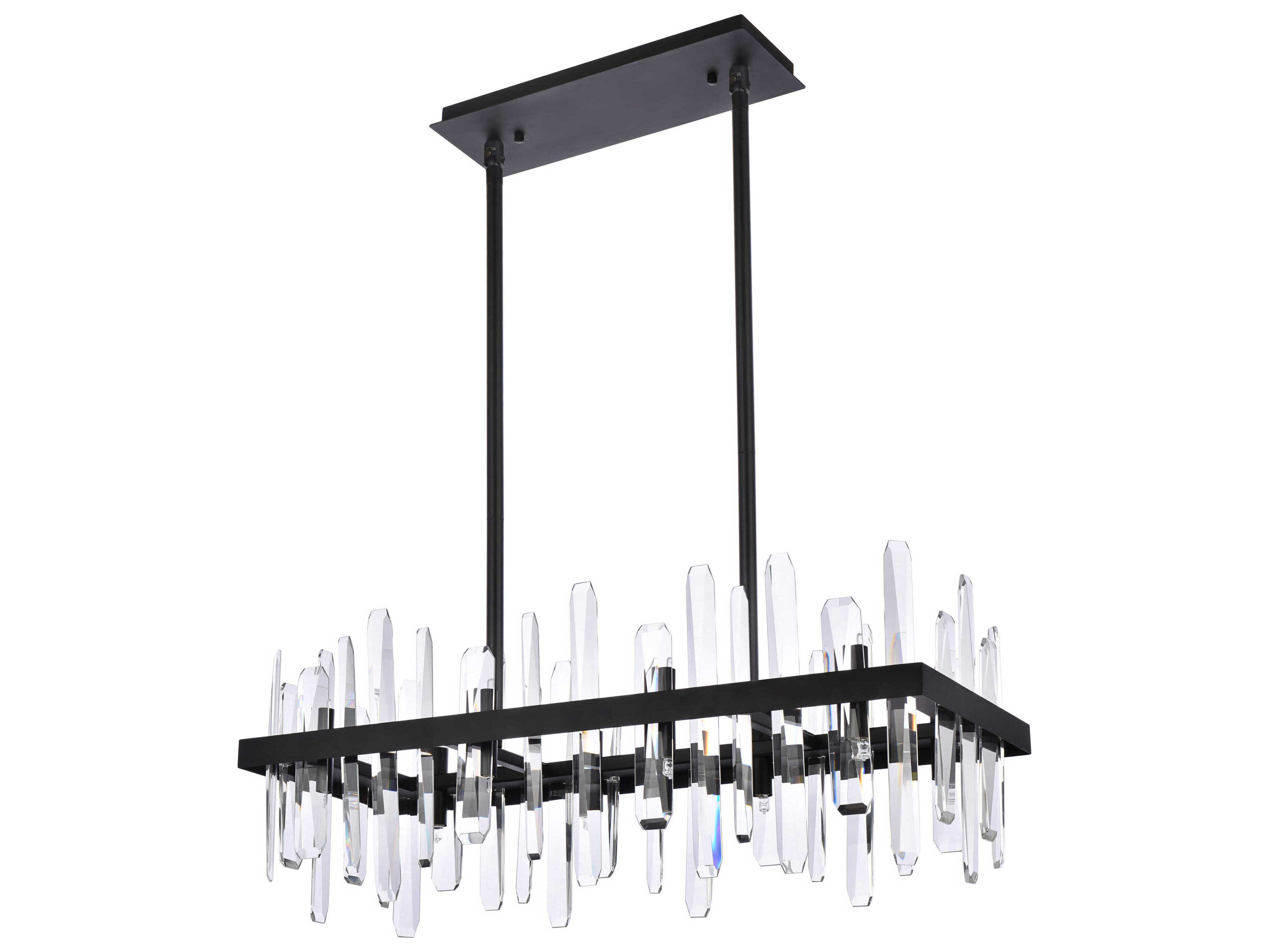 Elegant Lighting Serena 16-Light6-Light Black Crystal Linear Island Pendant