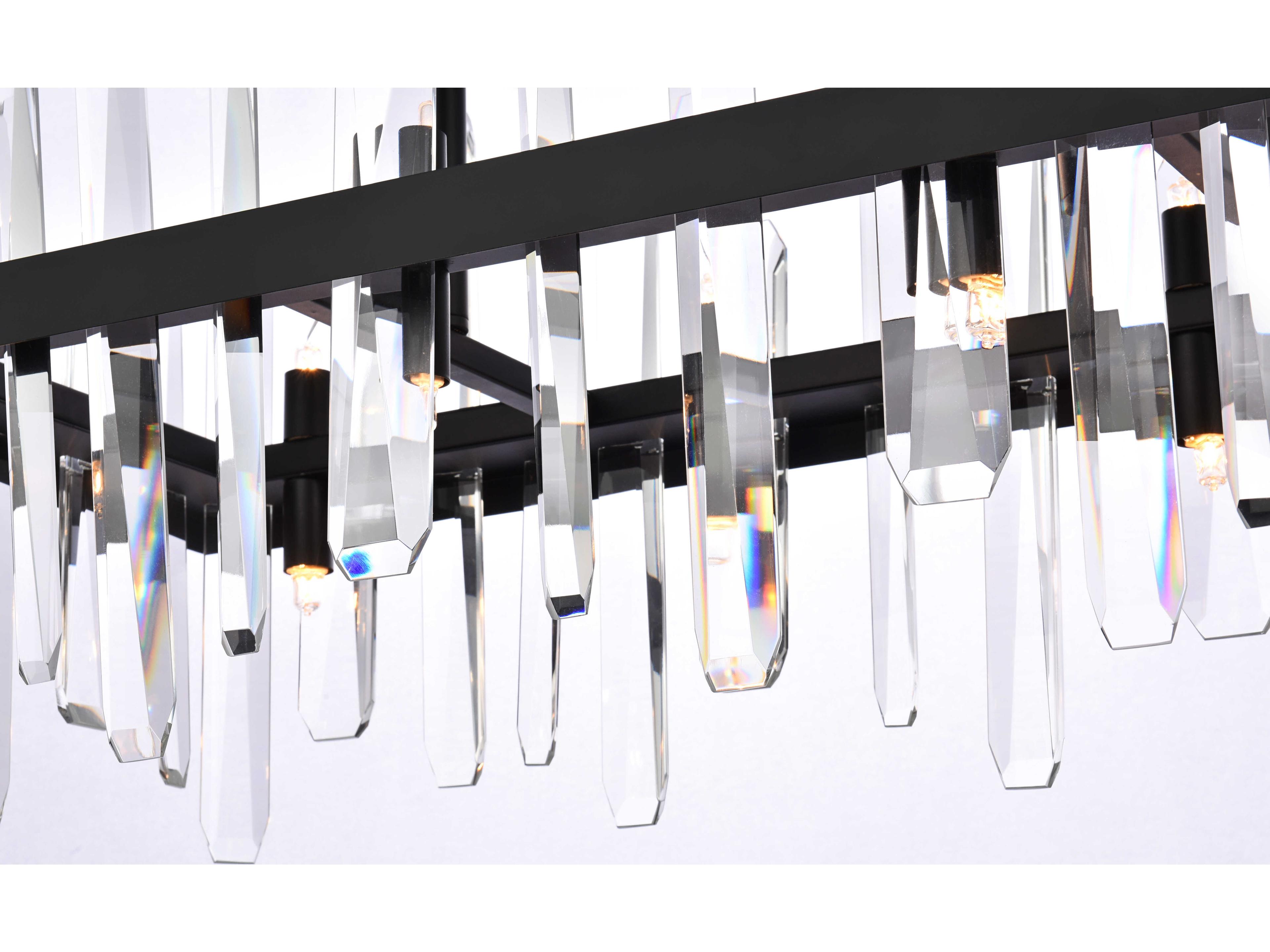 Elegant Lighting Serena 16-Light6-Light Black Crystal Linear Island Pendant