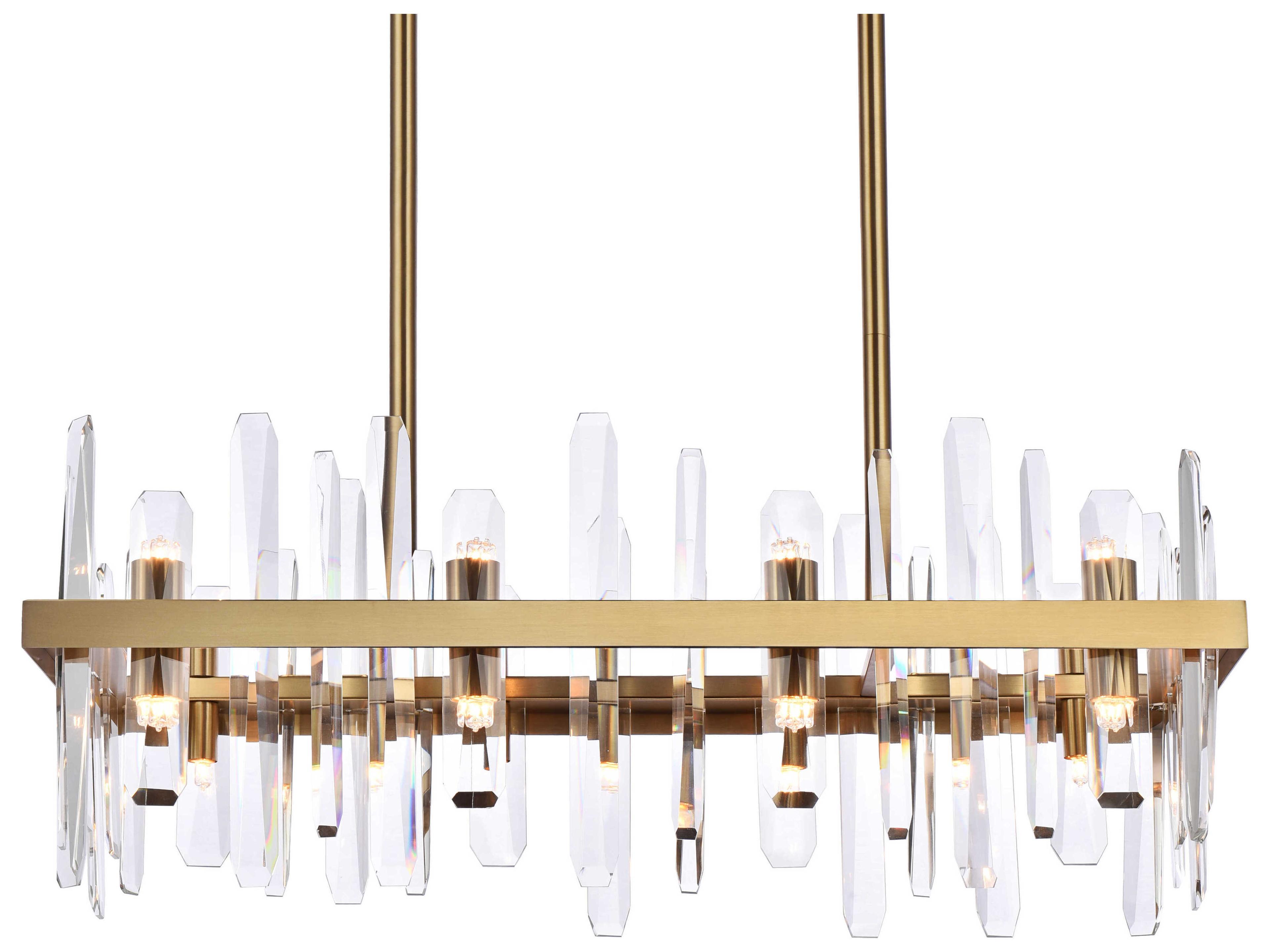 Elegant Lighting Serena 16-Light6-Light Satin Gold Crystal Linear Island Pendant