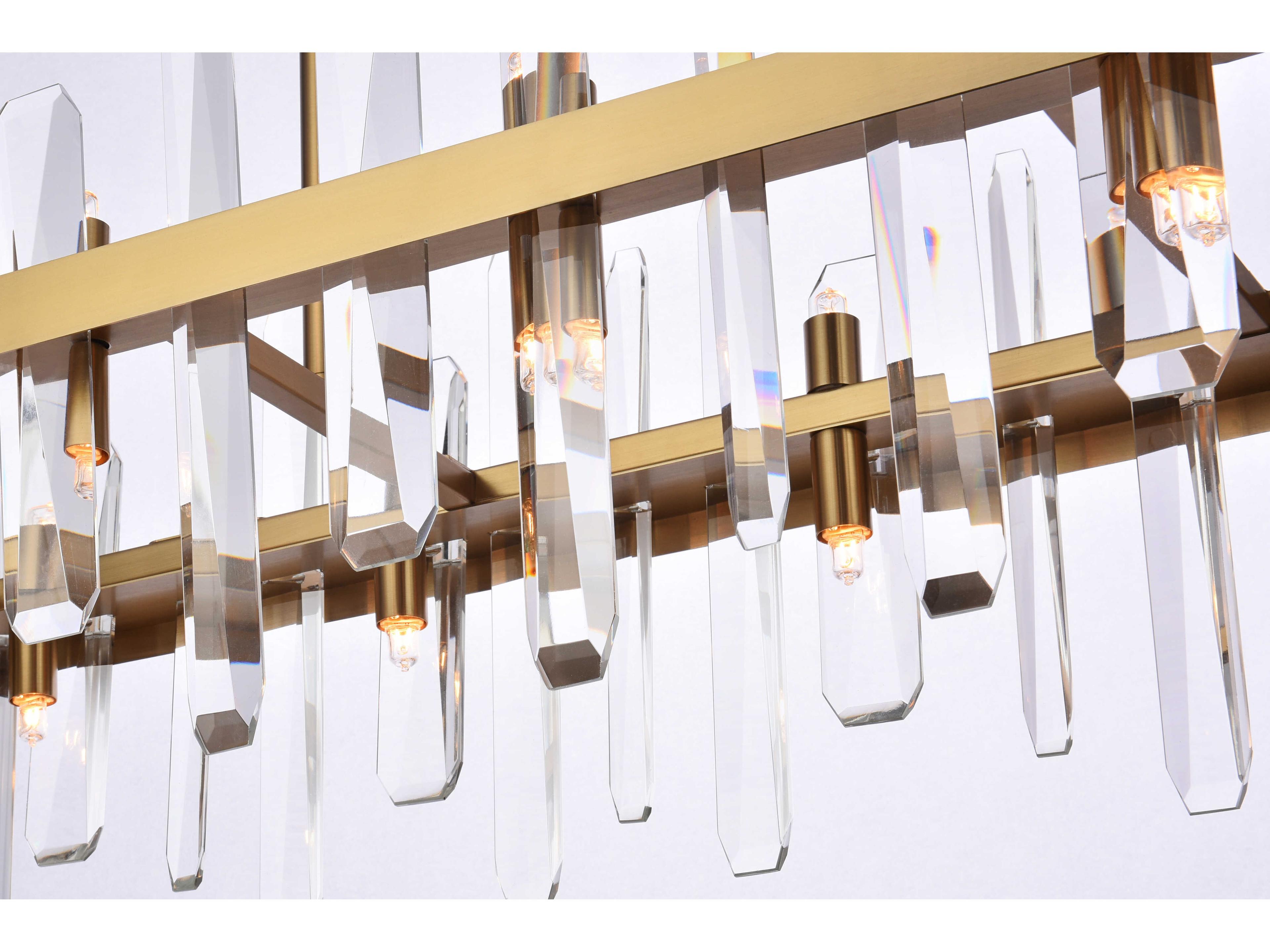 Elegant Lighting Serena 20-Light Satin Gold Crystal Linear Island Pendant