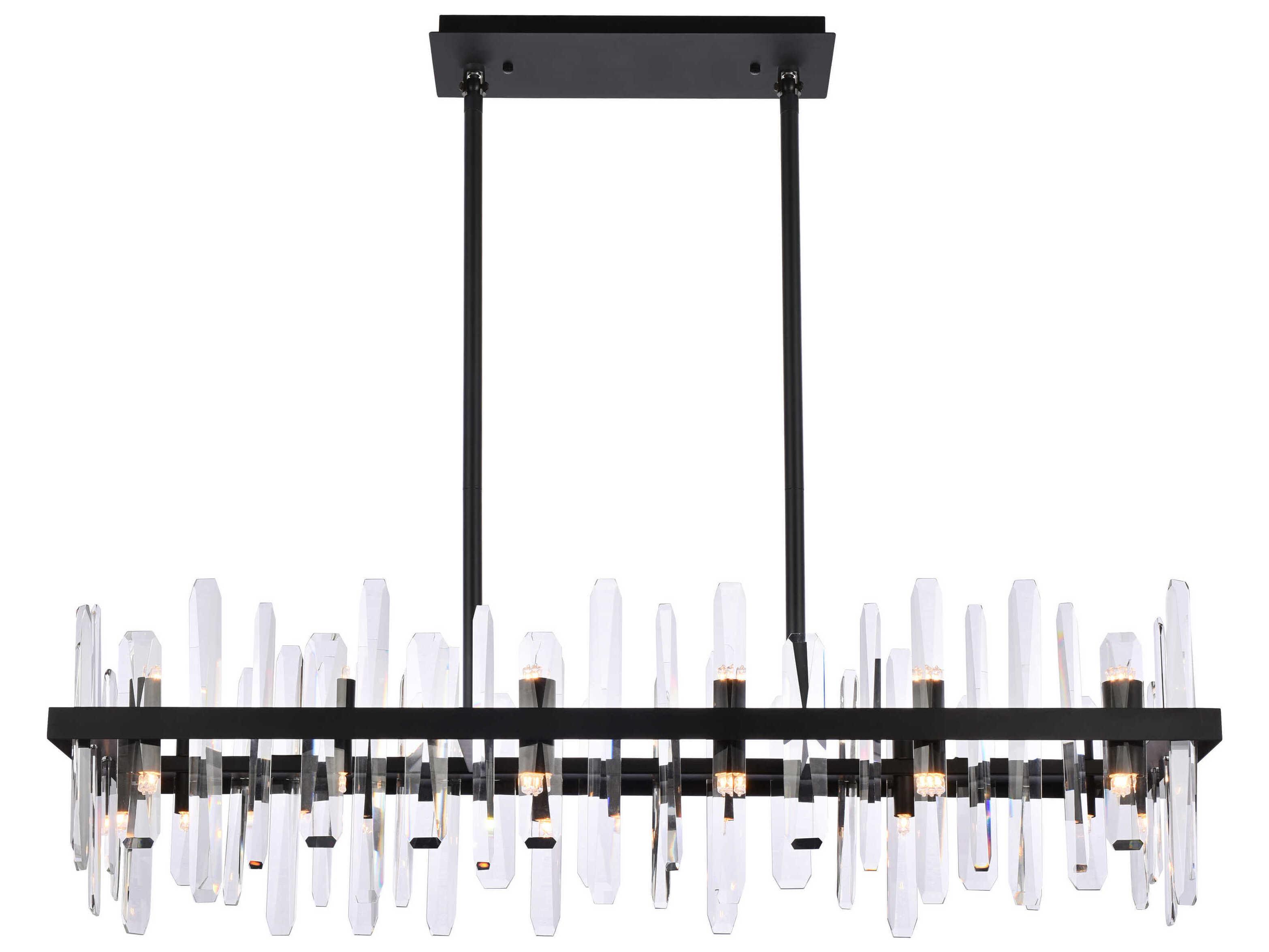 Elegant Lighting Serena 24-Light Black Crystal Linear Island Pendant