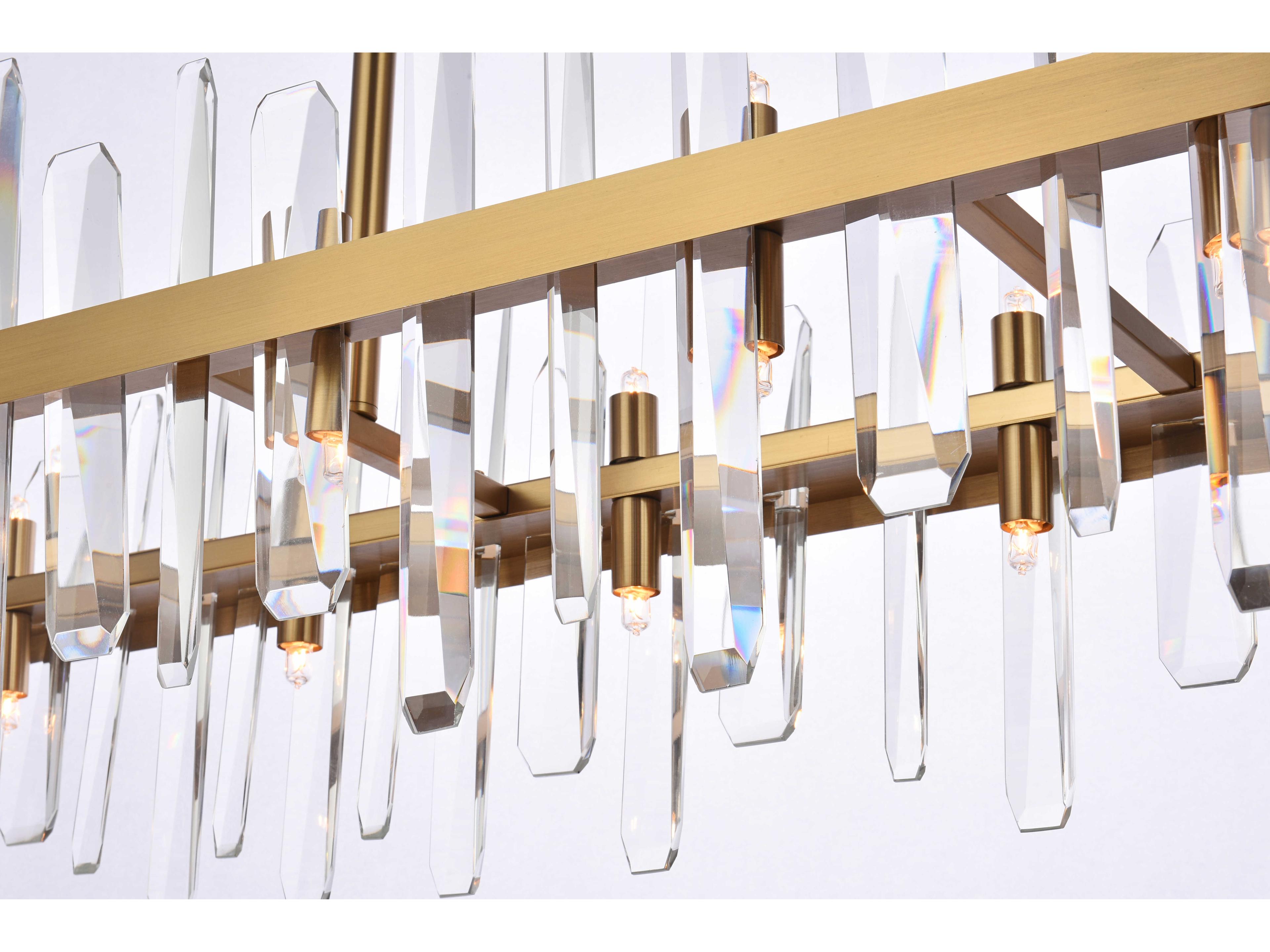 Elegant Lighting Serena 24-Light Satin Gold Crystal Linear Island Pendant