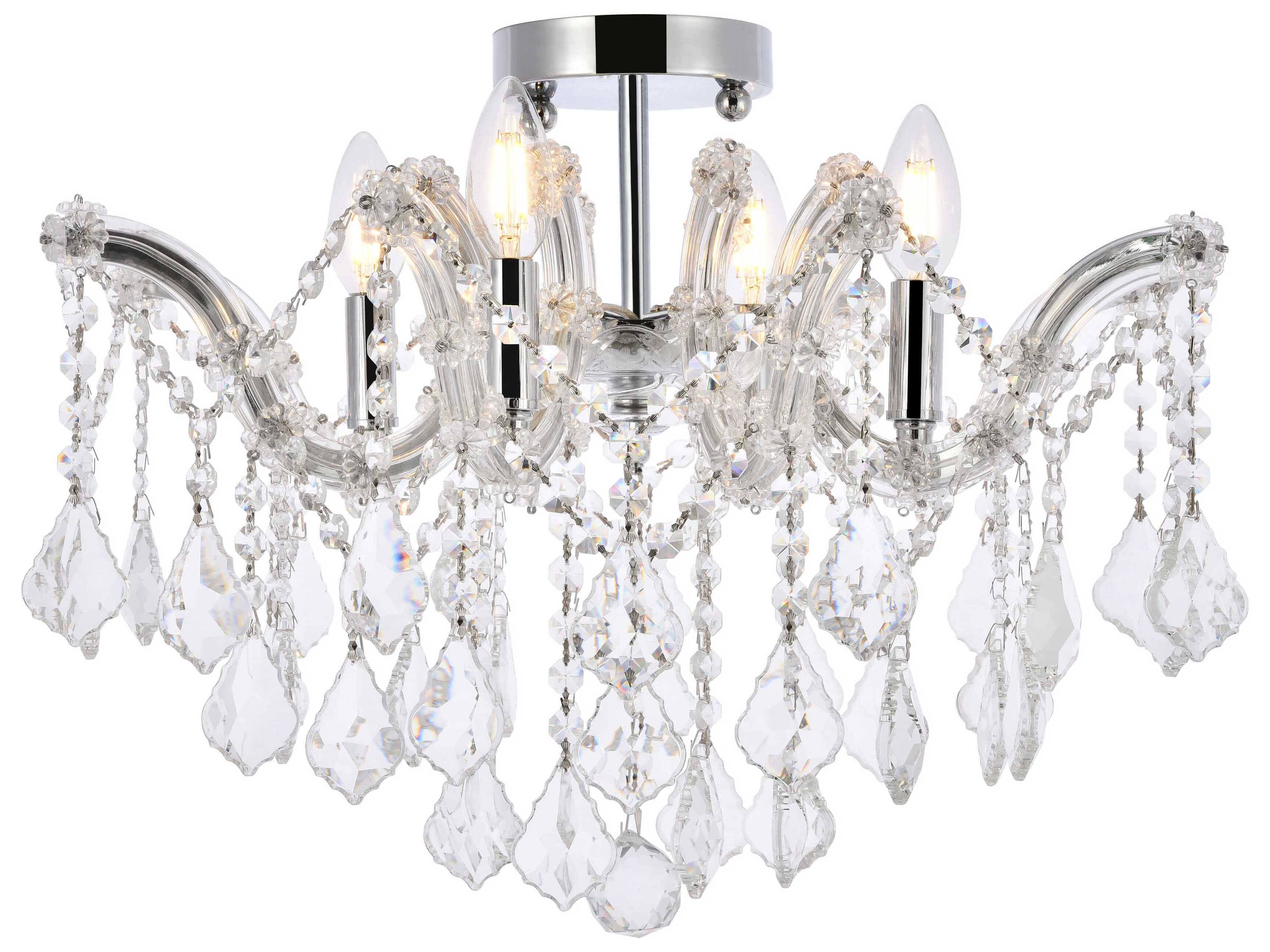 Elegant Lighting Maria Theresa 4-Light Chrome Clear Crystal Glass Semi Flush Mount