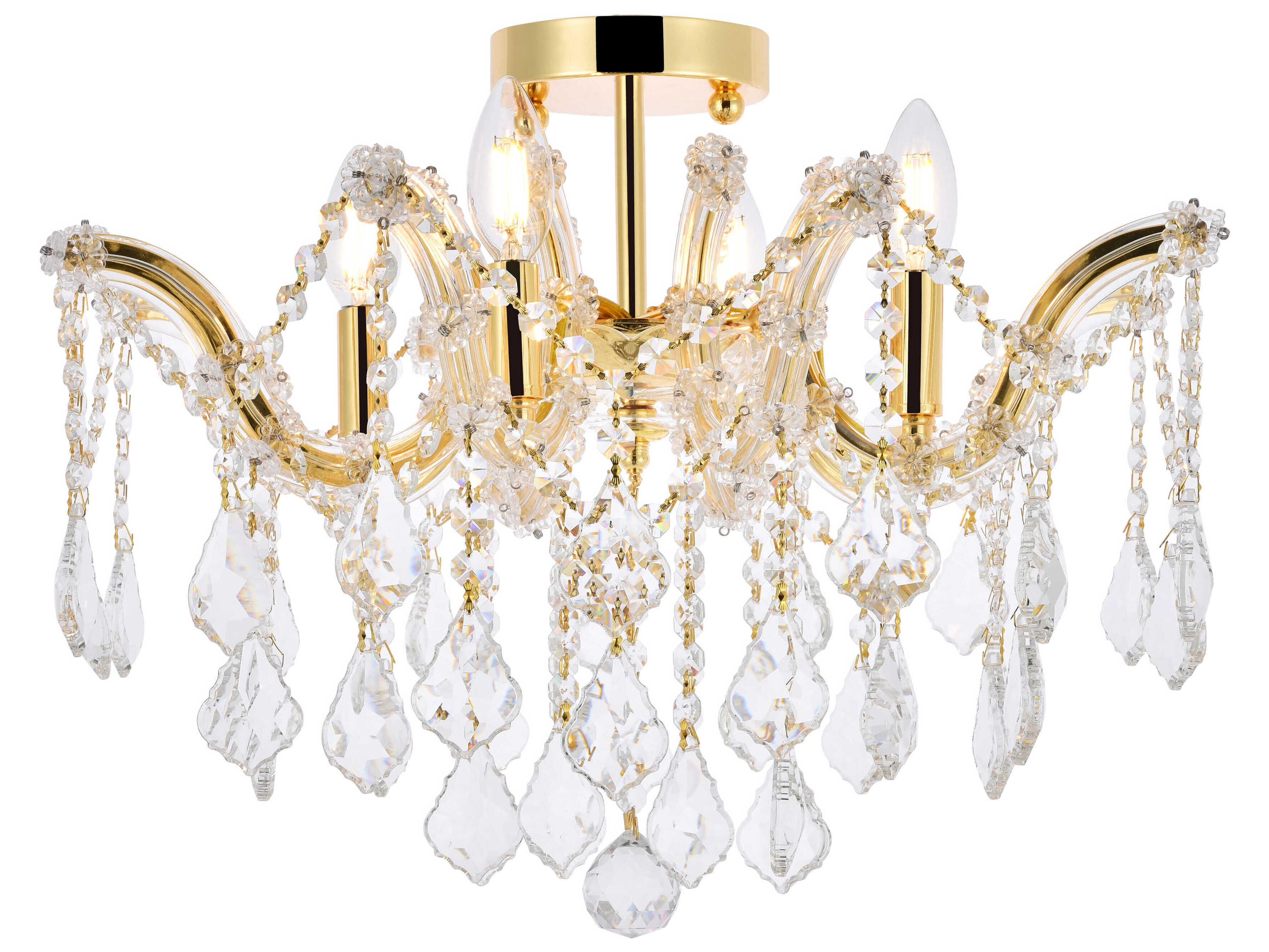 Elegant Lighting Maria Theresa 4-Light Gold Clear Crystal Glass Semi Flush Mount