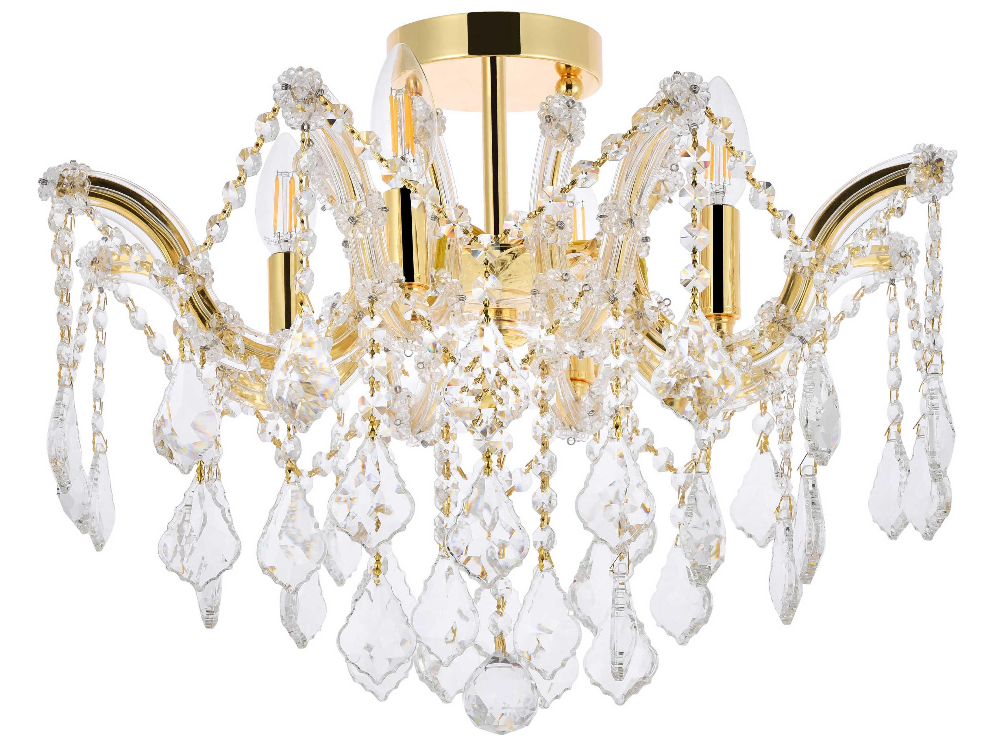 Elegant Lighting Maria Theresa 4-Light Gold Clear Crystal Glass Semi Flush Mount