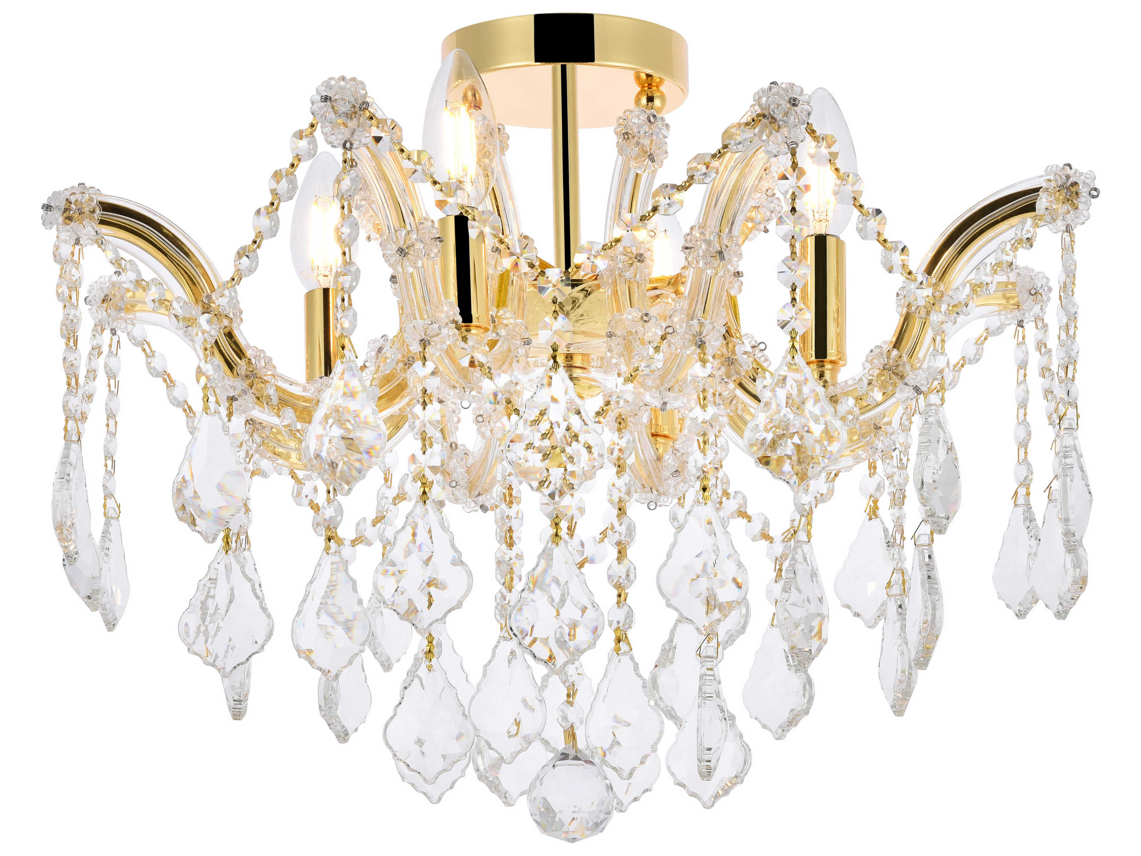 Elegant Lighting Maria Theresa 4-Light Gold Clear Crystal Glass Semi Flush Mount