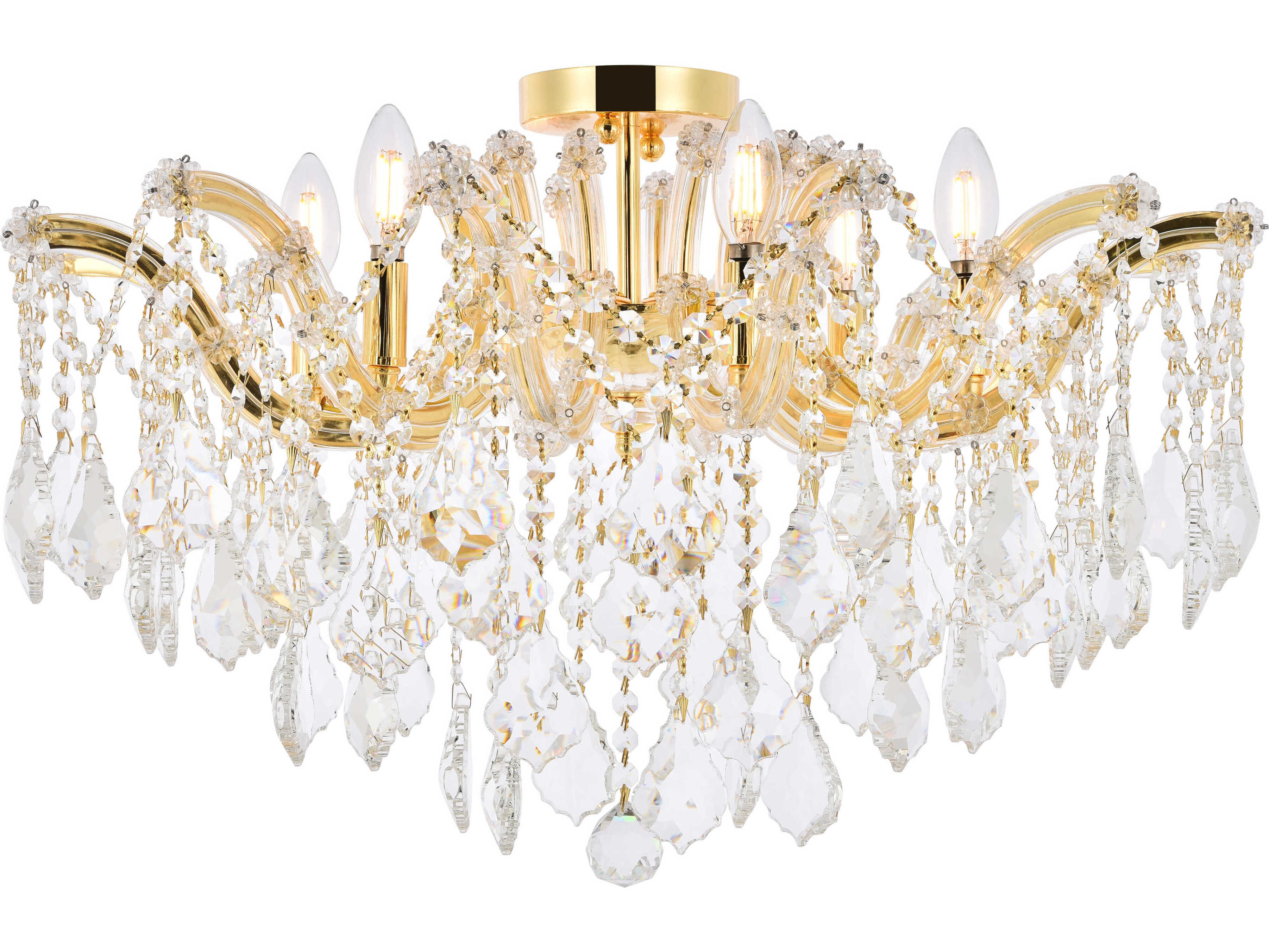 Elegant Lighting Maria Theresa 6-Light Gold Crystal Glass Tiered Semi Flush Mount
