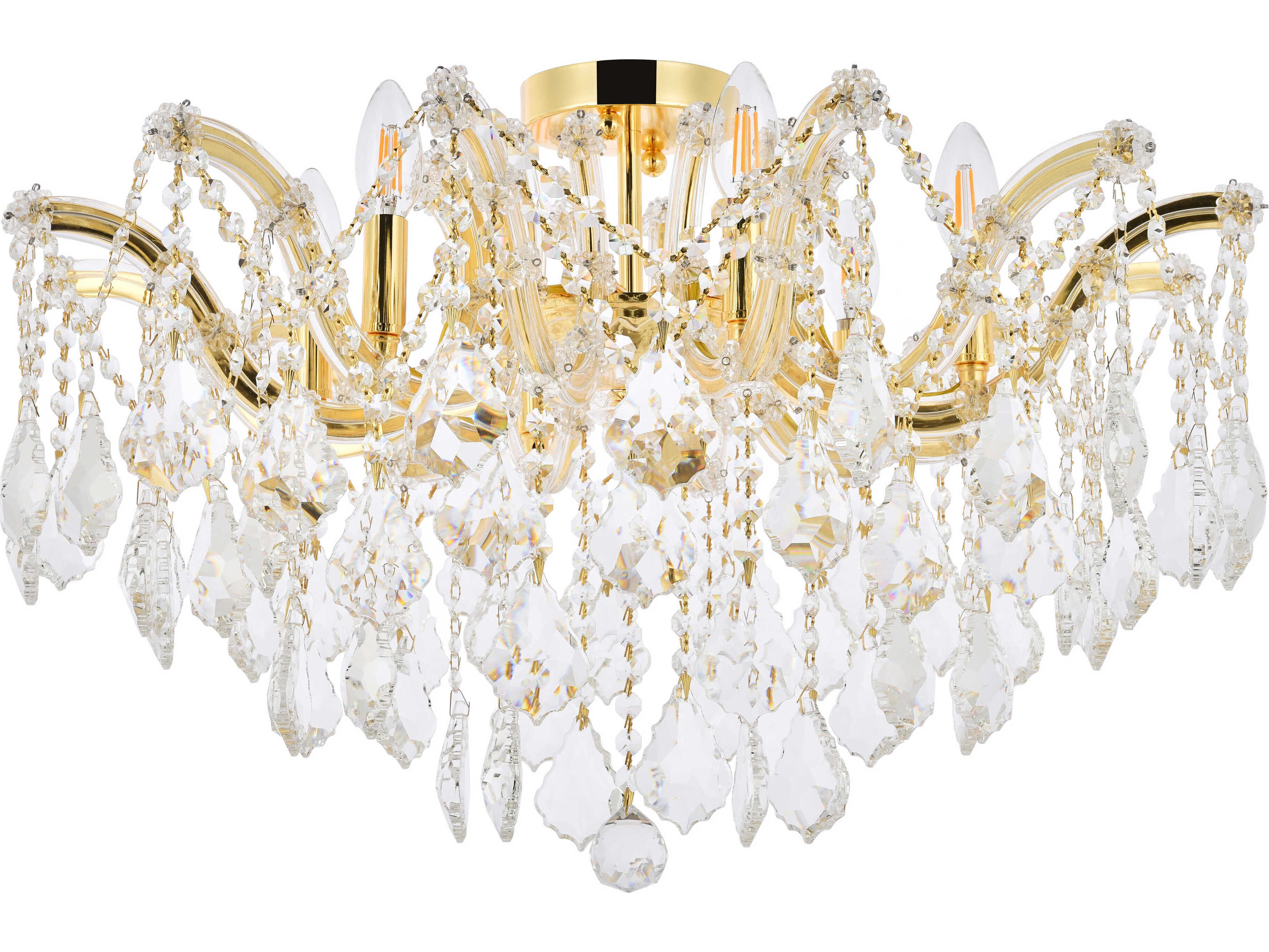 Elegant Lighting Maria Theresa 6-Light Gold Crystal Glass Tiered Semi Flush Mount