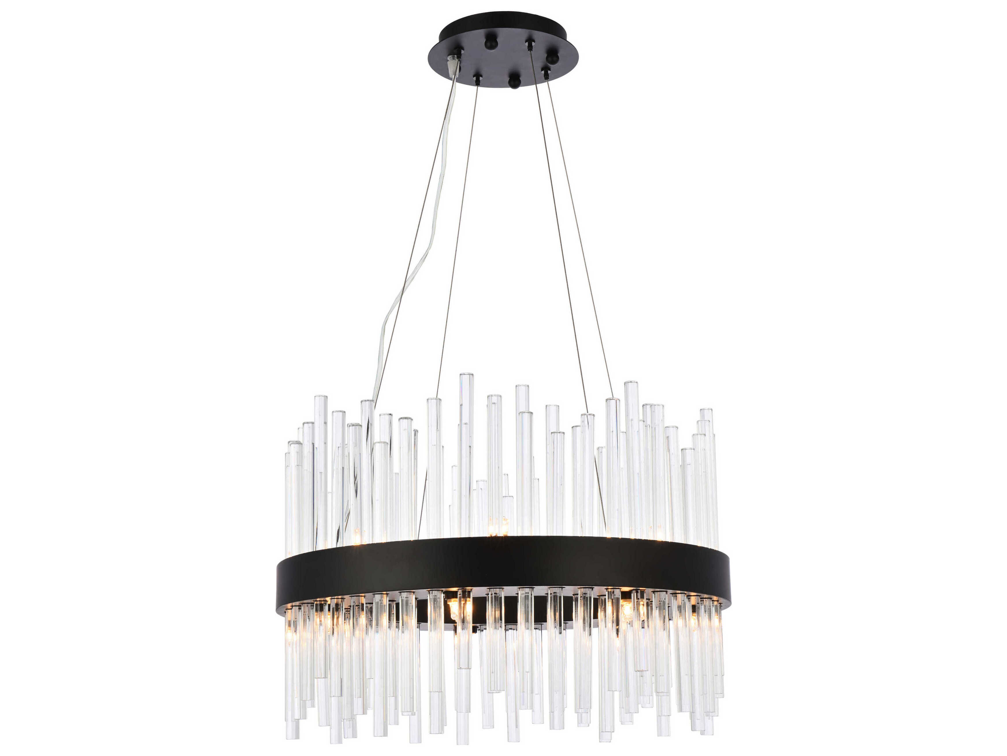 Elegant Lighting Dallas 14-Light Black Crystal Drum Linear Pendant