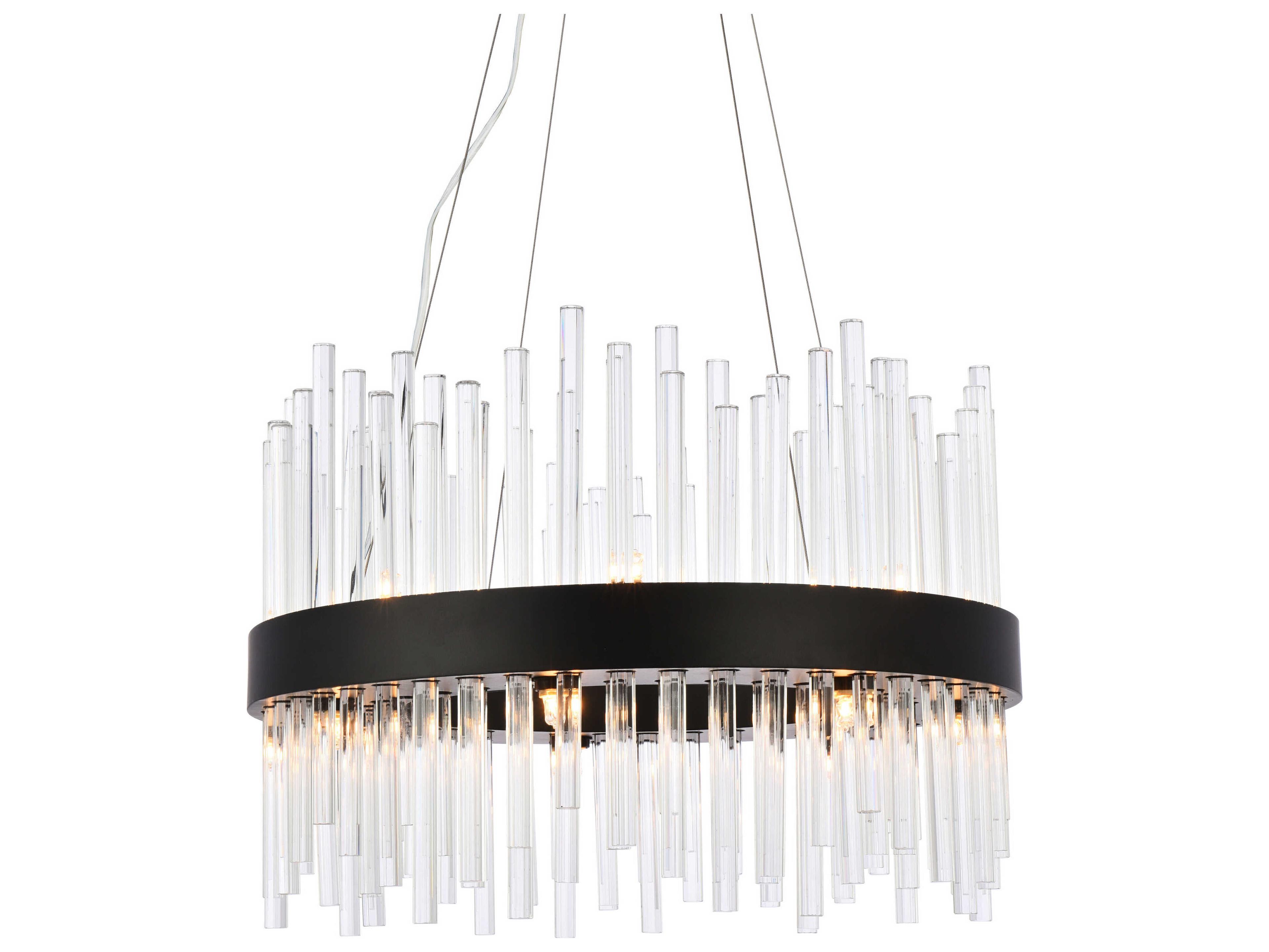 Elegant Lighting Dallas 14-Light Black Crystal Drum Linear Pendant