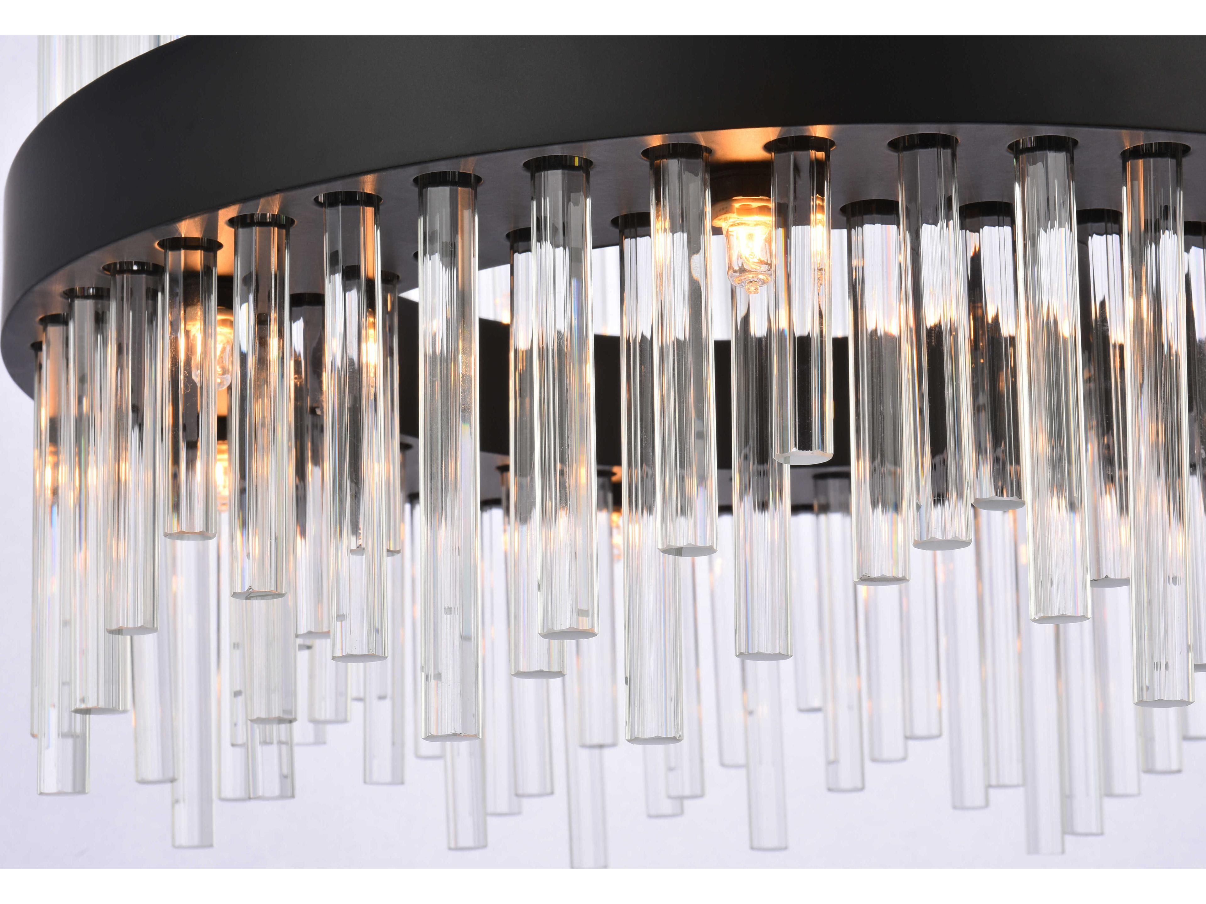 Elegant Lighting Dallas 14-Light Black Crystal Drum Linear Pendant