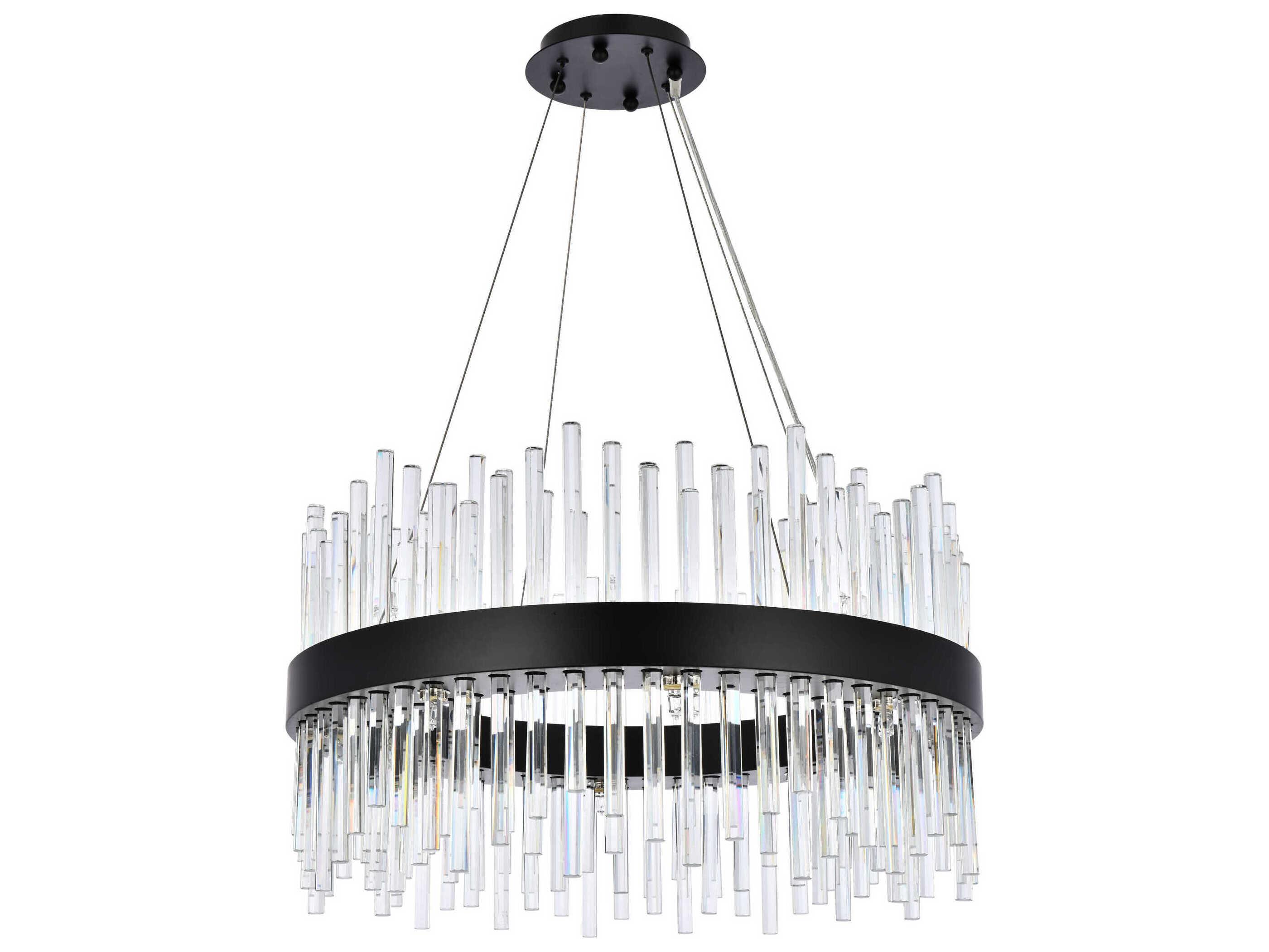 Elegant Lighting Dallas 16-Light6-Light Black Crystal Drum Linear Pendant