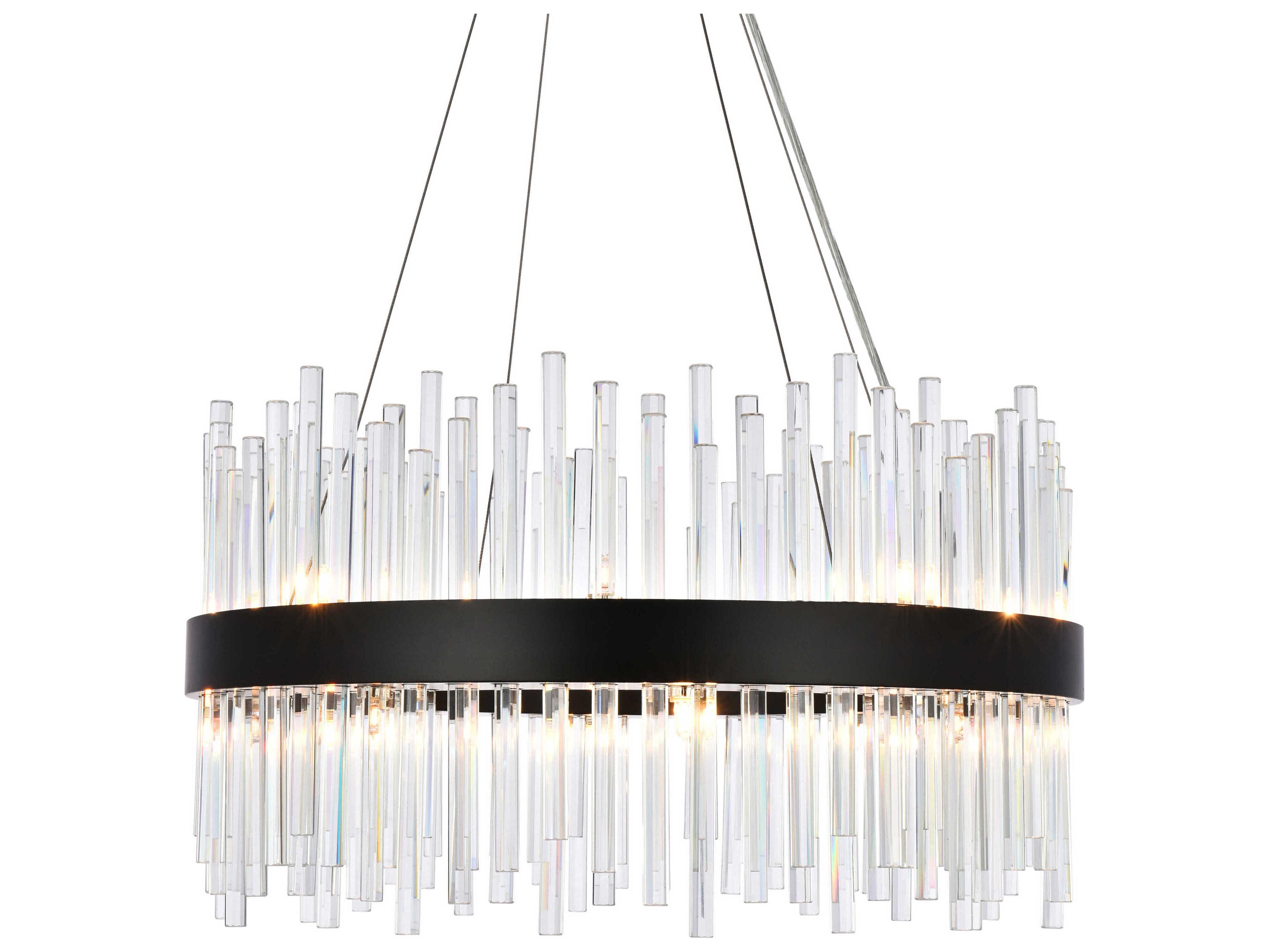 Elegant Lighting Dallas 16-Light6-Light Black Crystal Drum Linear Pendant