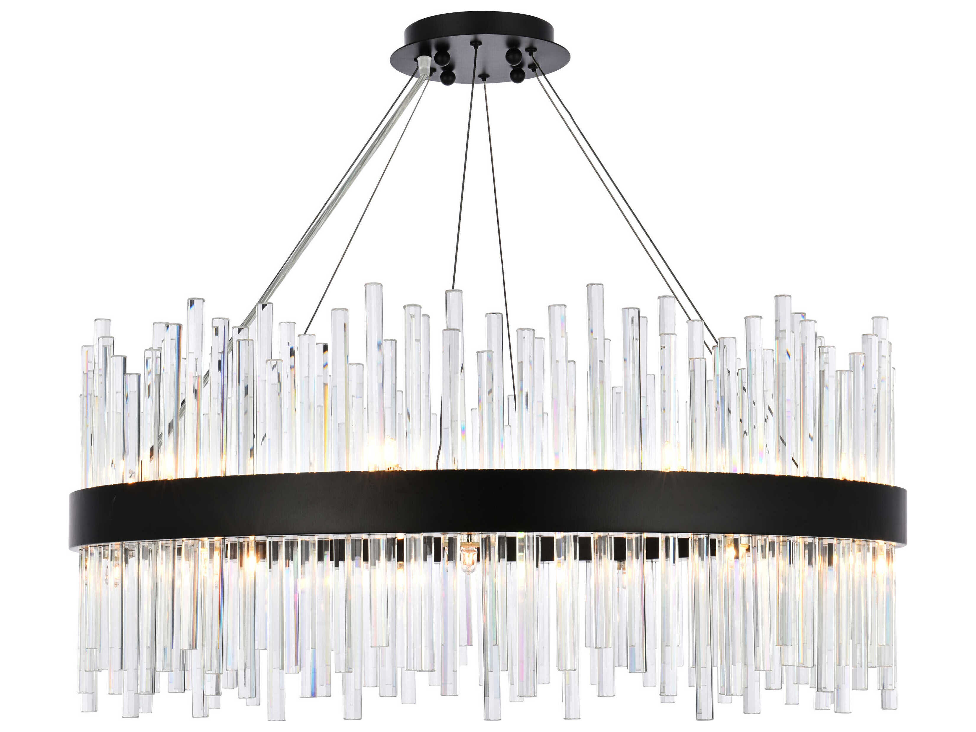 Elegant Lighting Dallas 18-Light8-Light Black Crystal Drum Linear Pendant
