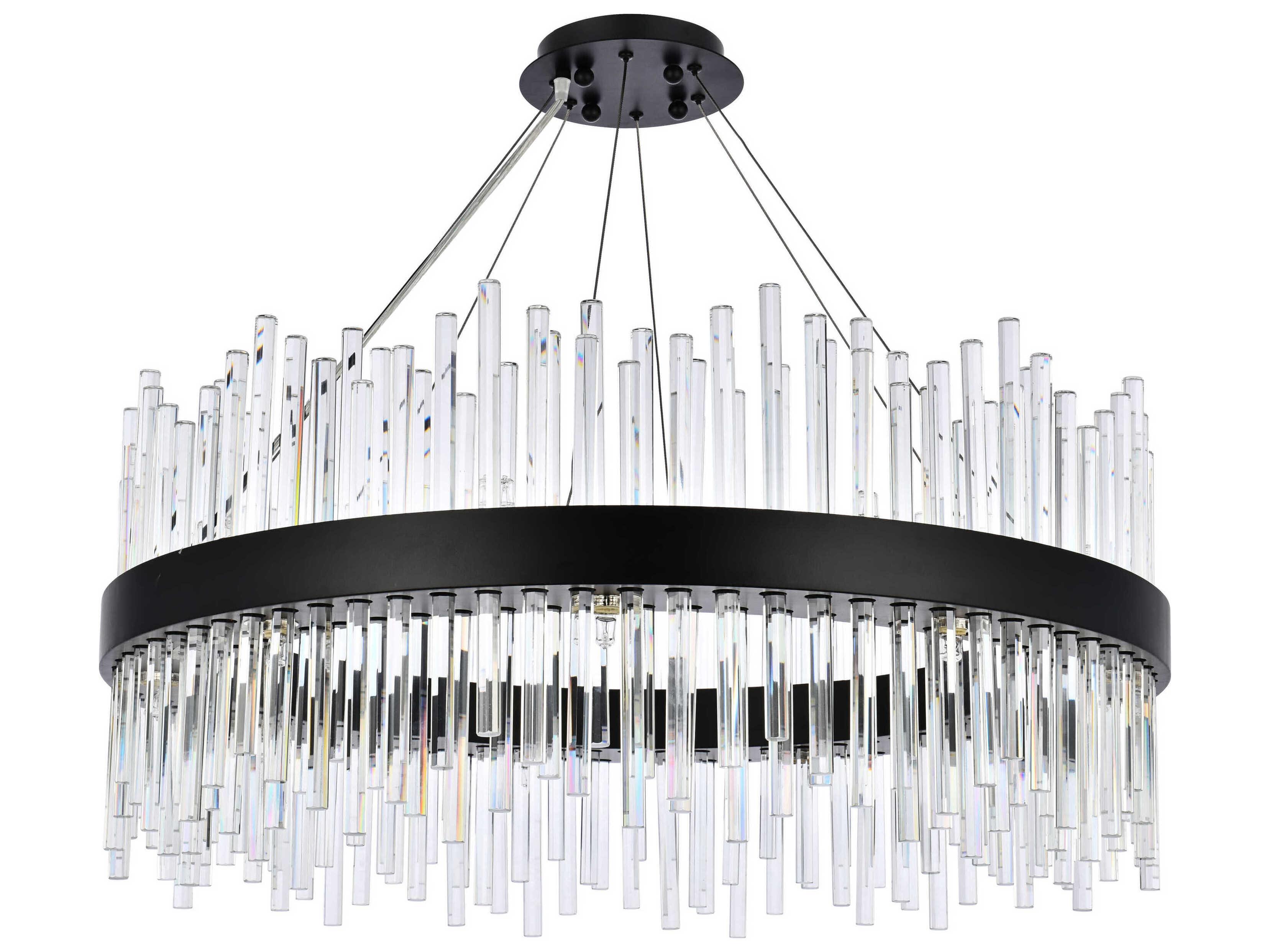 Elegant Lighting Dallas 18-Light8-Light Black Crystal Drum Linear Pendant